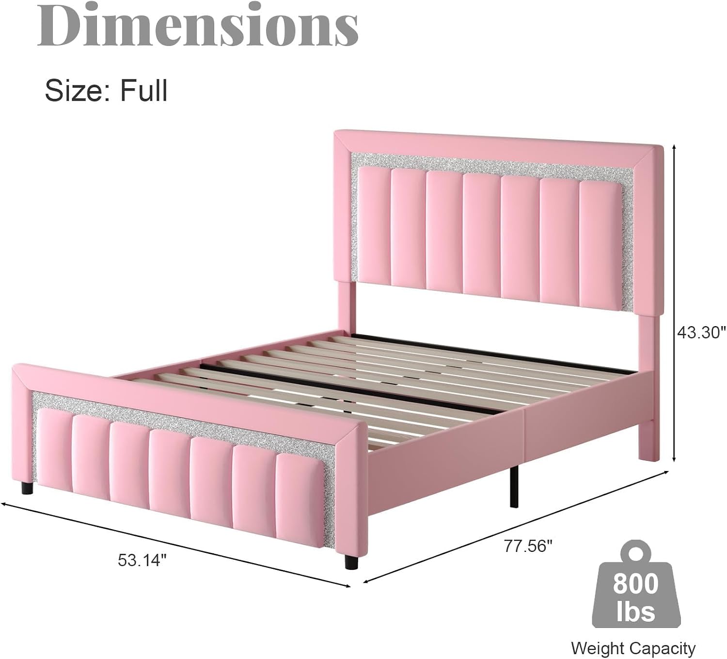 HOMBCK Full Size Bed Frame with Diamond Headboard, Full Bed Frame with Velvet Headboard and Footboard, Upholstered Platform Bed with Wooden Slats, No Box Spring Needed, Easy Assembly, Pink