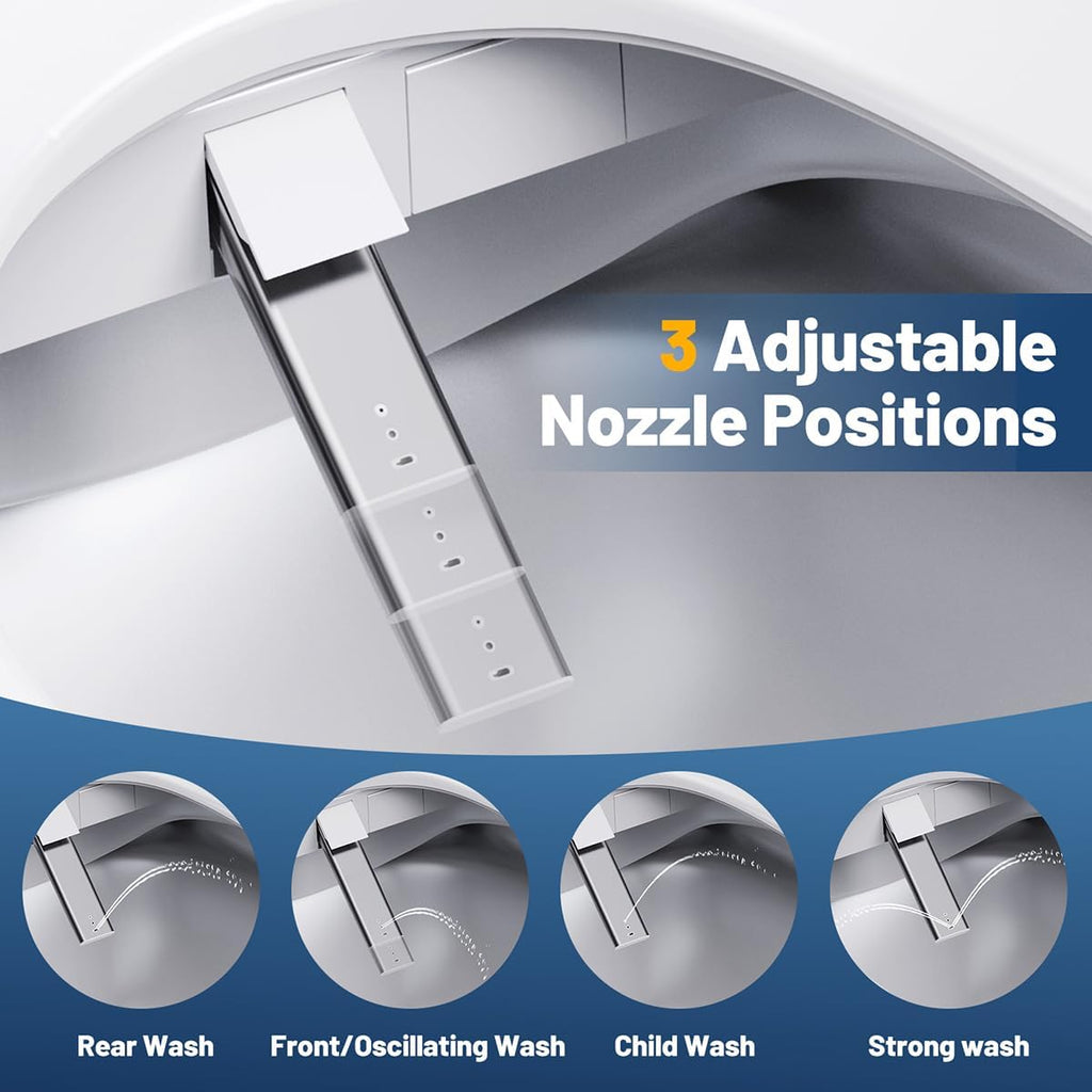 GAICOM Electric Bidet Toilet Seat Elongated, Heated Seat & Warm Air Dryer,Instant Warm Water, Self-Cleaning Nozzle, Night Light, Soft Close, Side Control Panel
