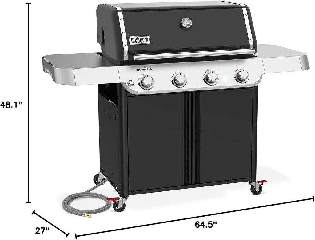 Weber Genesis E-415 Natural Gas Grill for Outdoor Cooking, 4 Burners, Black – Porcelain-Enameled Cast-Iron Grates & PureBlu Burners