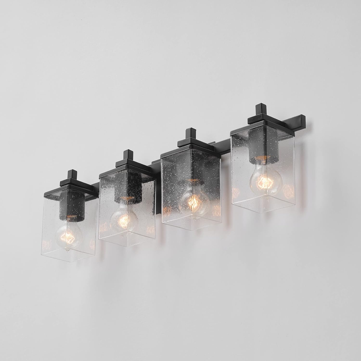 GLOBE Electric 52089 Dakota 4-Light Vanity Light, Matte Black, Seeded Glass Shades