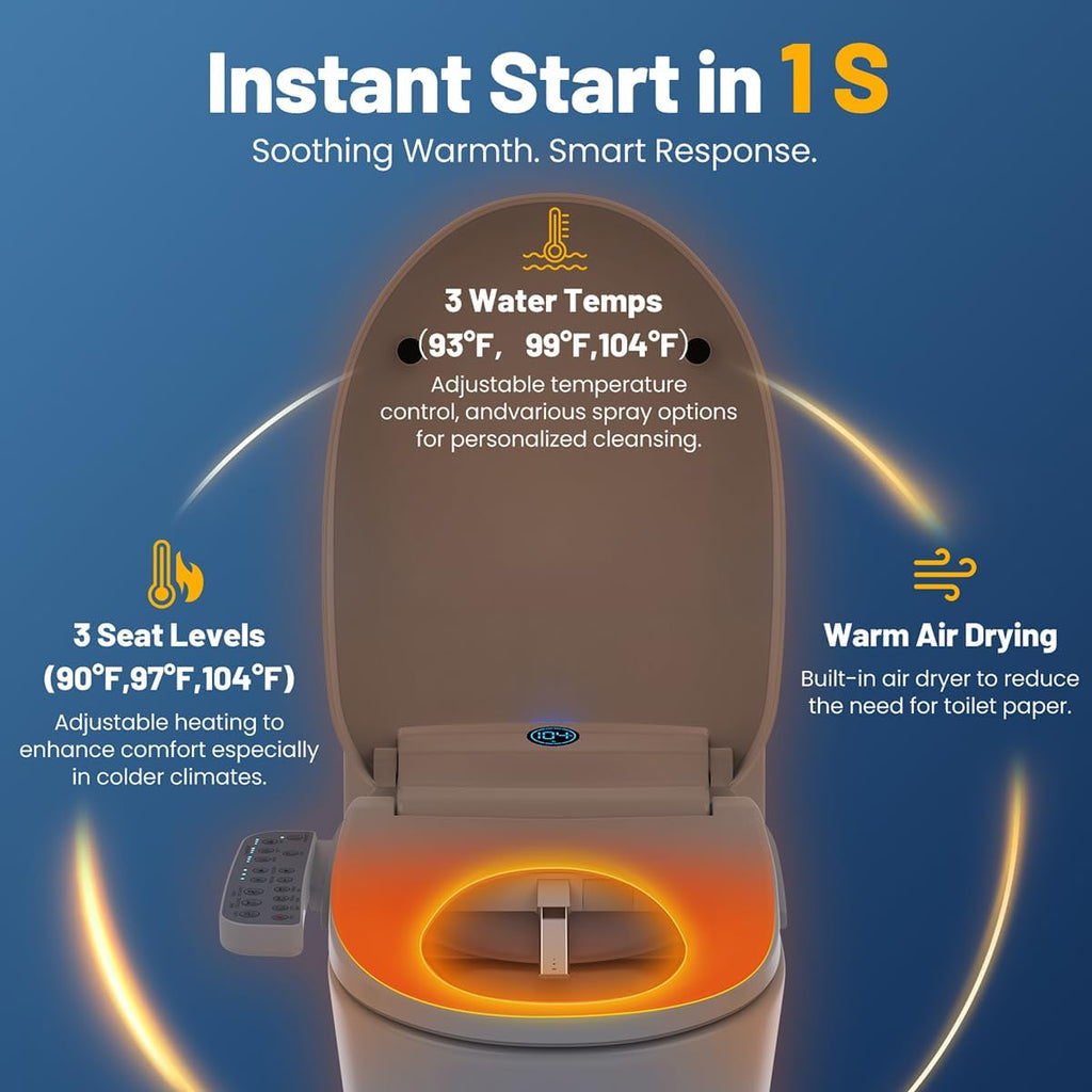 GAICOM Electric Bidet Toilet Seat Elongated, Heated Seat & Warm Air Dryer,Instant Warm Water, Self-Cleaning Nozzle, Night Light, Soft Close, Side Control Panel