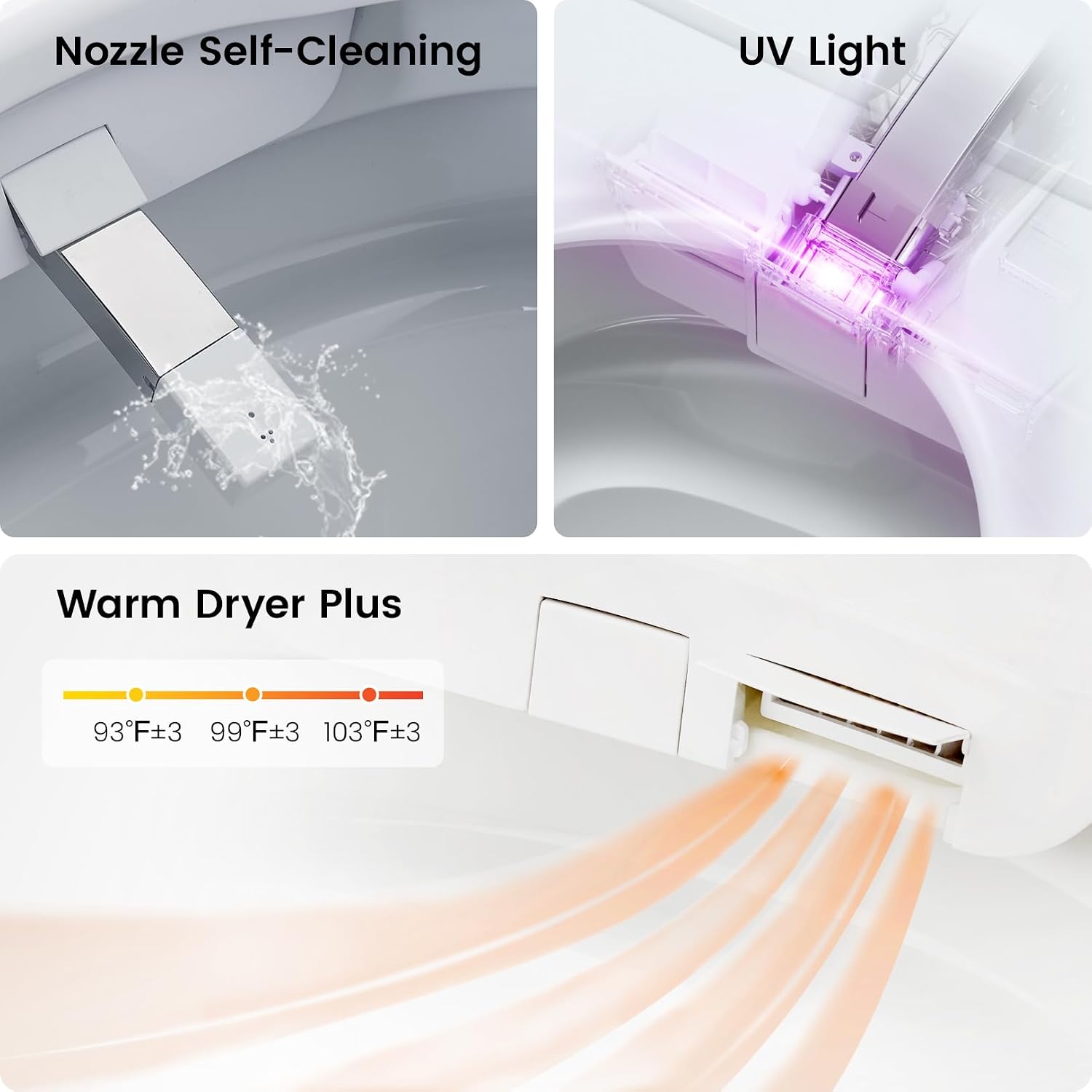 DA80 Smart Toilet with Bidet, One Piece Bidet Toilet with Water Tank & Pump, Elongated Heated Seat, 1.06 GPF Auto Flush, Warm Water, Remote Control, Foot Kick Blackout Flush Deodorization