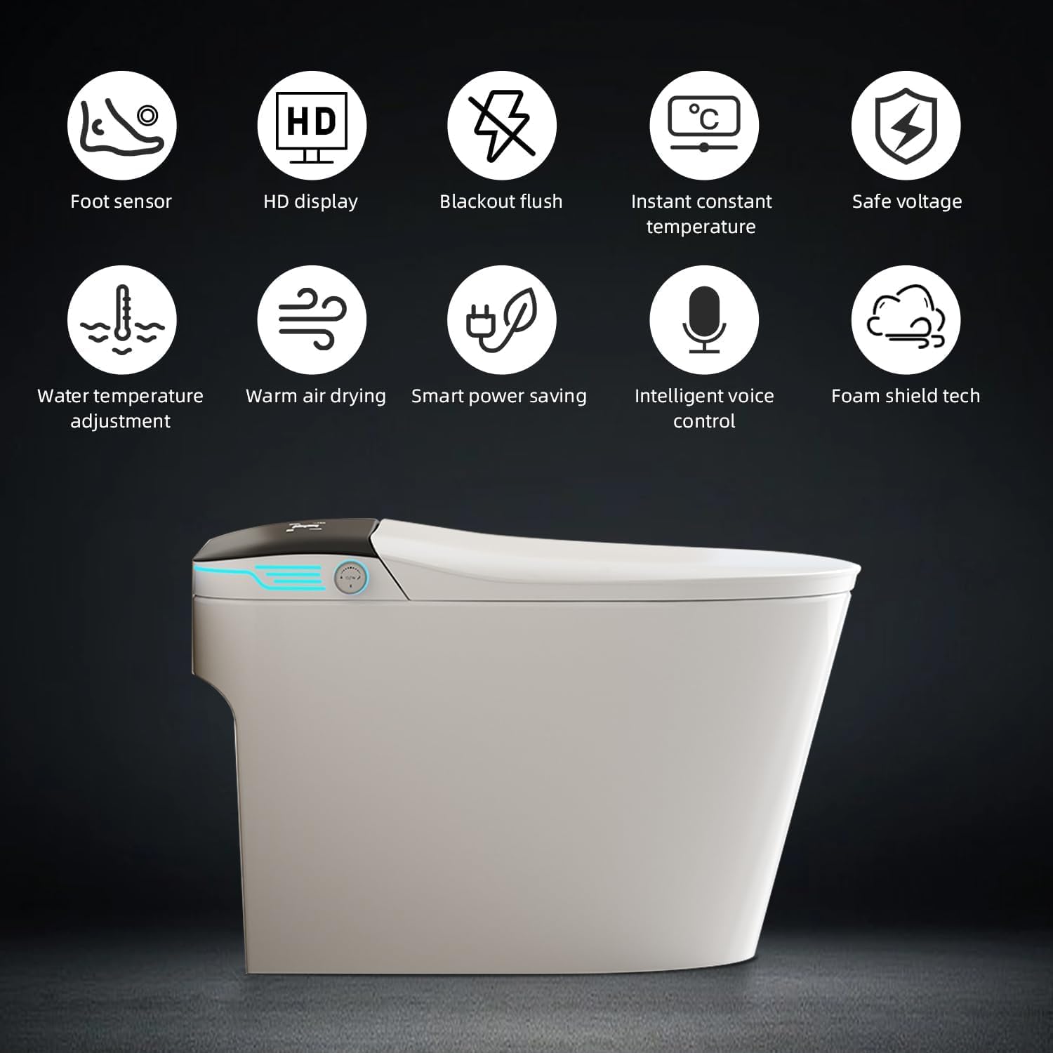 Smart Toilet with Bidet Built In ADA Height 17.7', 1.28GPF Power Flush, One Piece Bidet Toilet Design with Heated Seat, Voice Control, Remote Control, Foam Shield, Tankless Modern Toilet BSJ