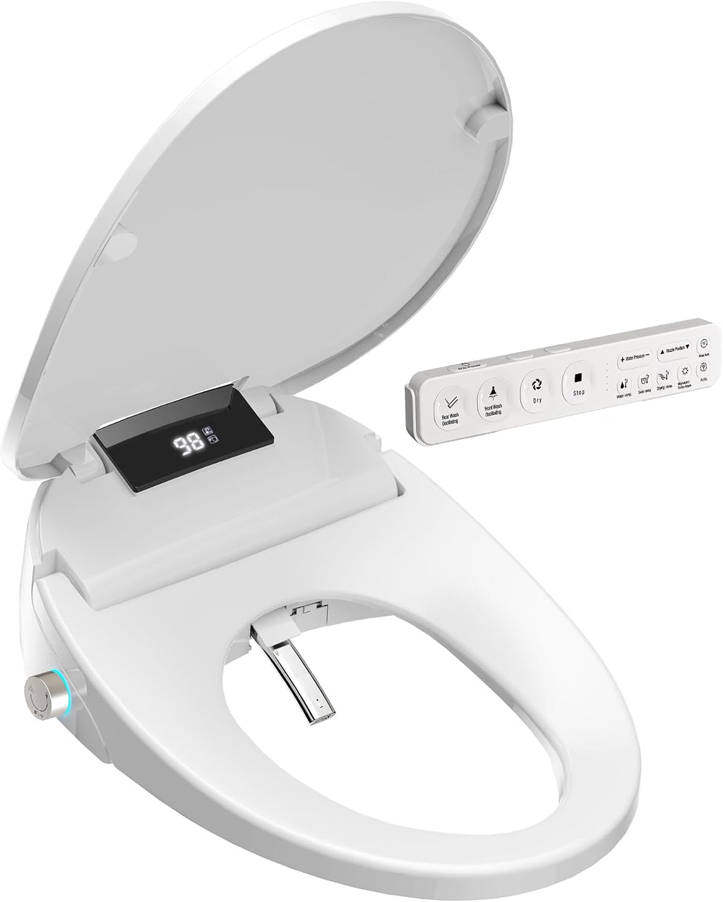 Bidet Toilet Seat with Warm Water Wash, Air Dryer, Heated Seat, Remote Control, LED Display, Self-Cleaning Nozzle, Night Light & Multiple Cleaning Modes (Elongated)