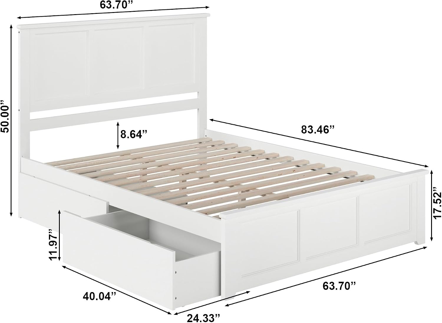 AFI, Madison Queen Platform Bed with Matching Footboard & Storage Drawers, White