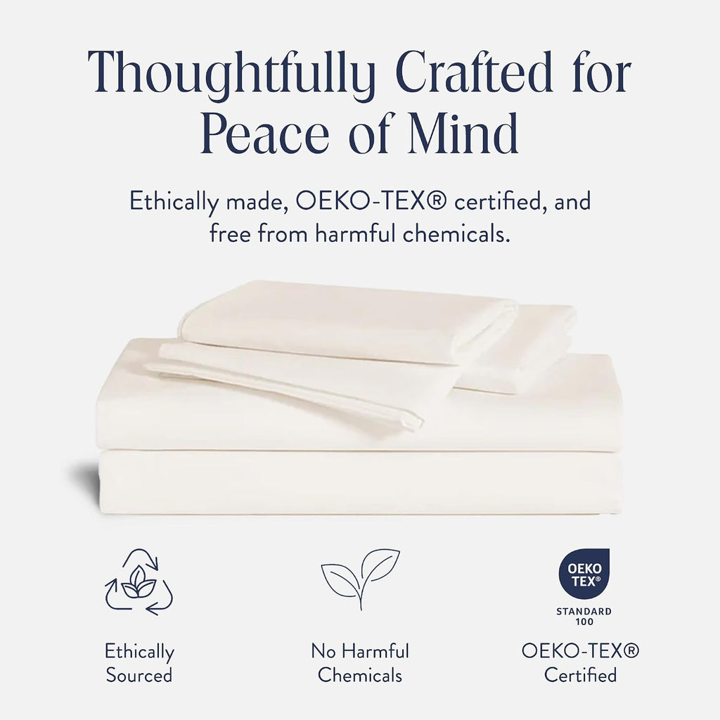 Brooklinen Luxury Sateen 4 Piece Sheet Set - 100% Cotton Bed Sheets, Soft & Durable California King Size Sheets Set in Cream, Oeko-TEX Certified Bedding Set,1 Fitted Sheet,1 Flat Sheet,2 Pillowcases