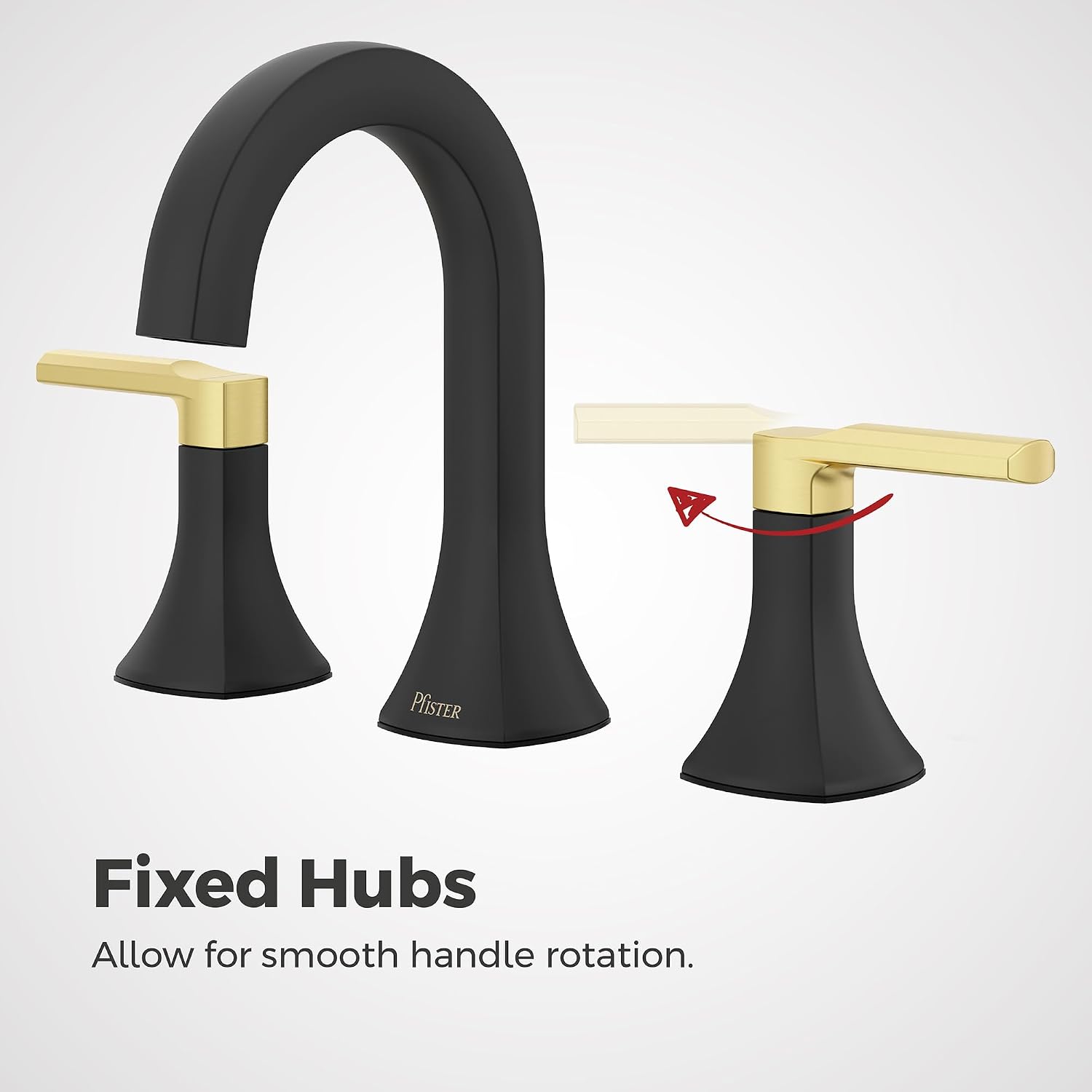 Pfister Vaneri Bathroom Sink Faucet 8 in Widespread 2-Handle 3-Hole NSF Certified Water-Efficient Matte Black and Brushed Gold Finish Push & Seal Drain LF049VRIBBG