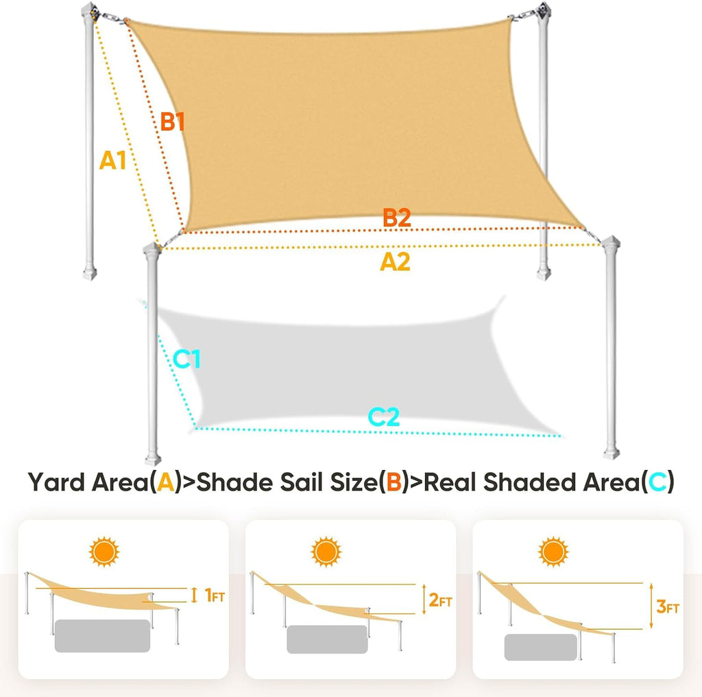 Quictent 185G HDPE Square Sun Shade Sail Canopy 98% UV Block Outdoor Patio Garden with Hardware Kit Grey, 24X24FT