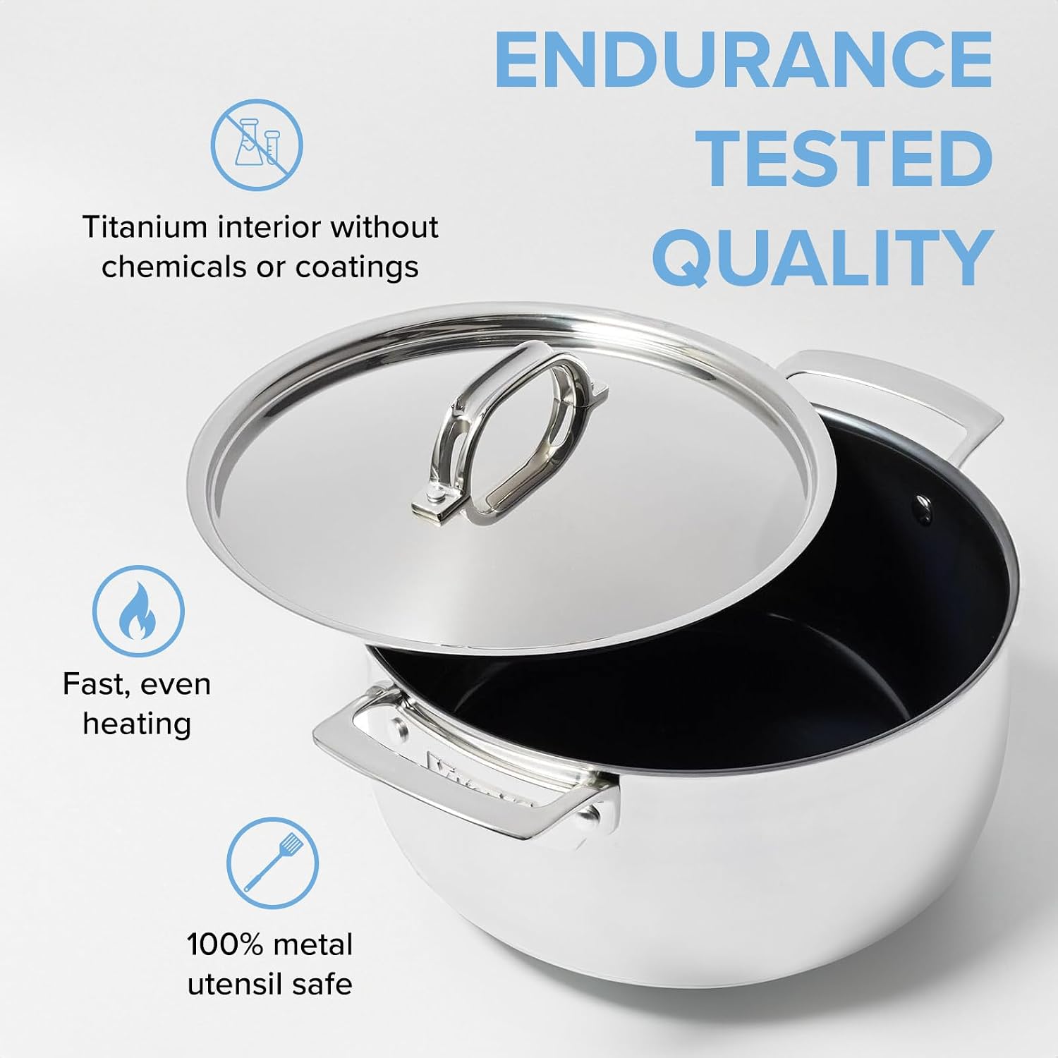 Viking 4-Ply Dutch Oven, 5 Quart Laser Clad Titanium Performance Ti Cookware Pot with Lid, Dishwasher and Oven Safe, Induction Ready, Blue/Silver