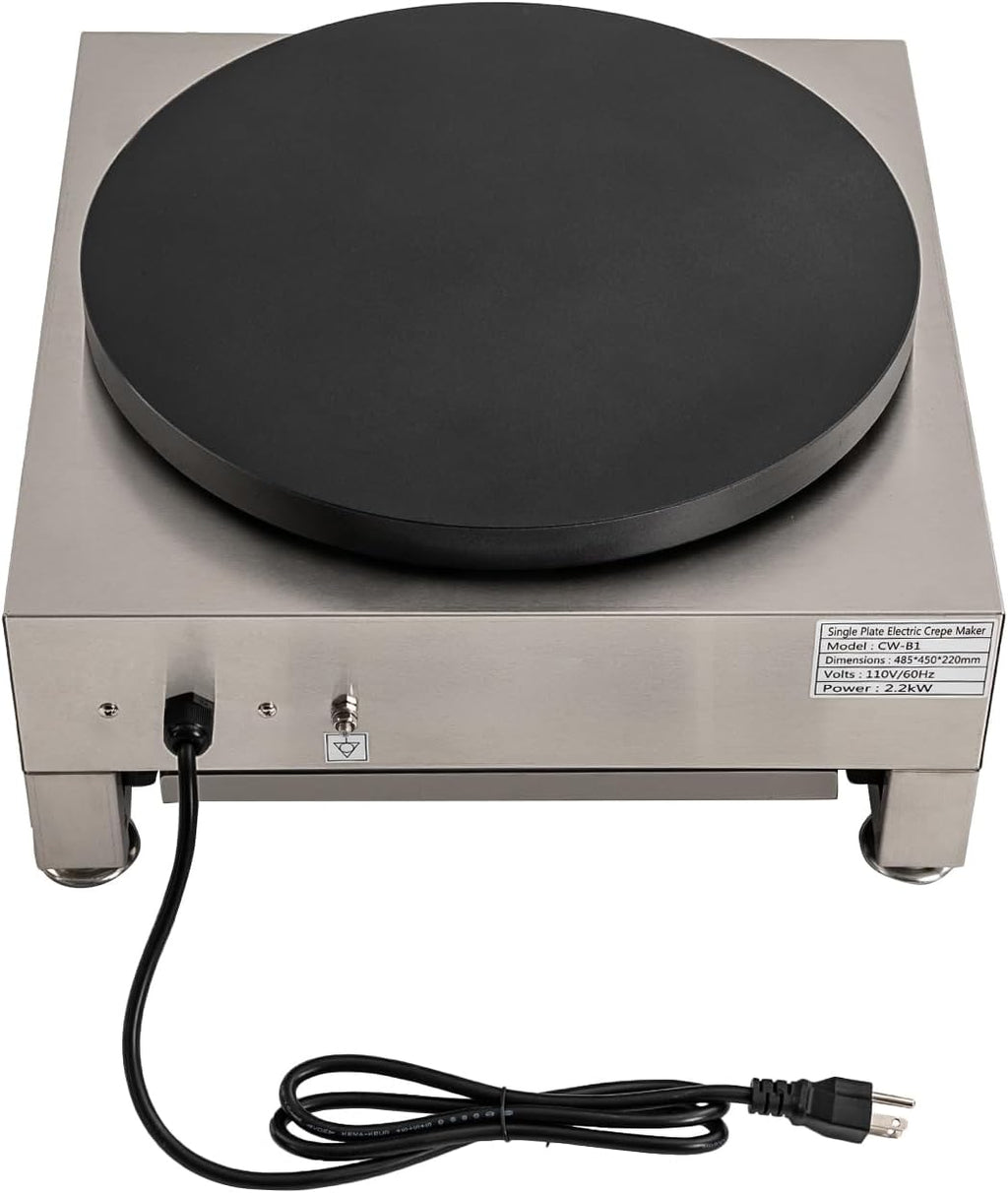 Commercial Electric Crepe Maker, 2200W 16 Inch Nonstick Crepe Pan Electric Crepe Griddle, Large Round Commercial Crepe Machine 122°F-572°F Temp. Range for Crepes, Blintzes, Tortillas, Eggs