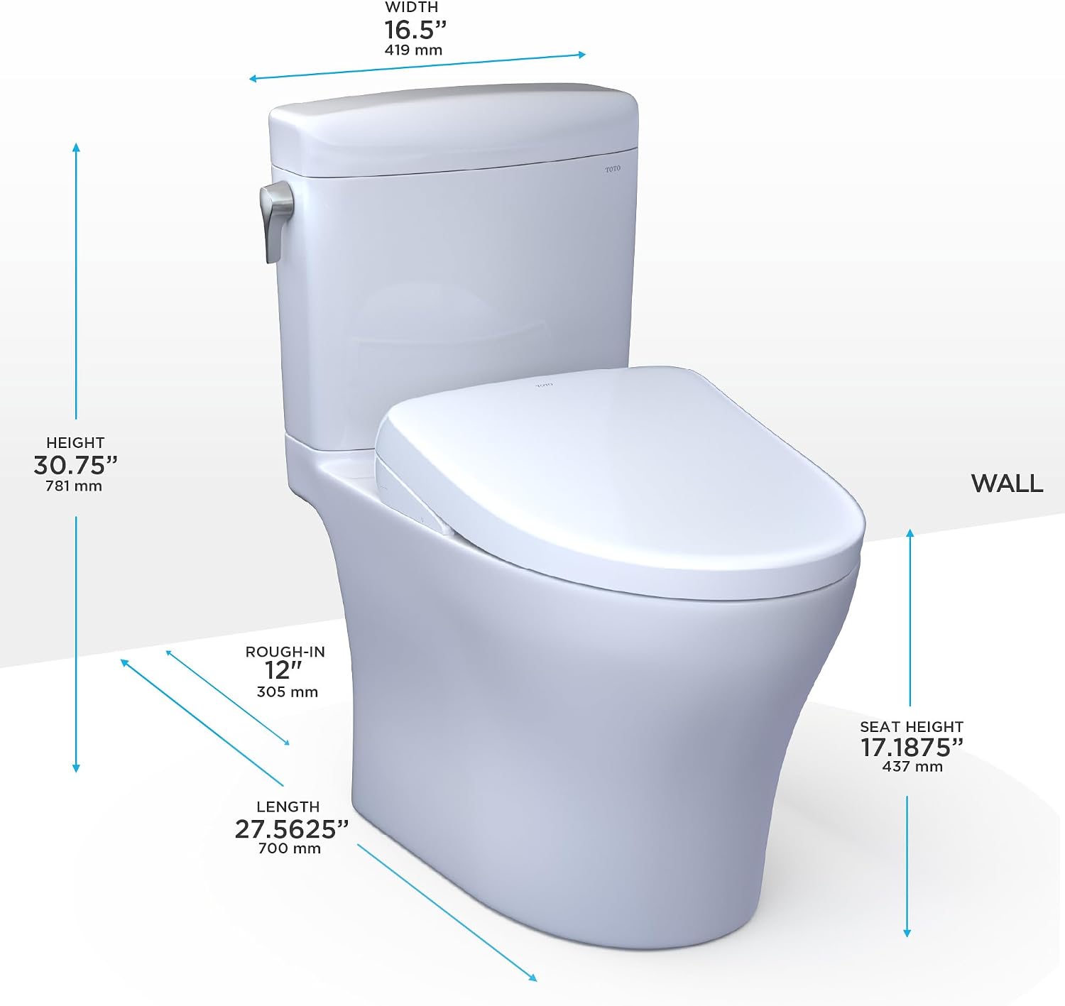 TOTO® WASHLET®+ Aquia IV® Cube Two-Piece Elongated Dual Flush 1.28 and 0.9 GPF Toilet with S5 Bidet Seat, Cotton White - MW4363446CEMFGN#01