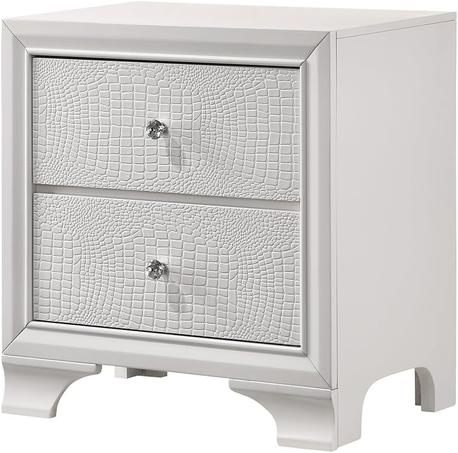 Modern Crisp White Textured Finish Tufted Headboard Integrated LED Lighting King Size 5pc Bed Set Bedroom Furniture
