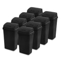 Sterilite 8-Pack Swing Top Wastebasket, Sleek Square Profile Trash Can, 13 Gallon, Black - Modern Garbage Bin for Kitchen, Bathroom, Garage and Workspace, Fits 13 Gal Liners