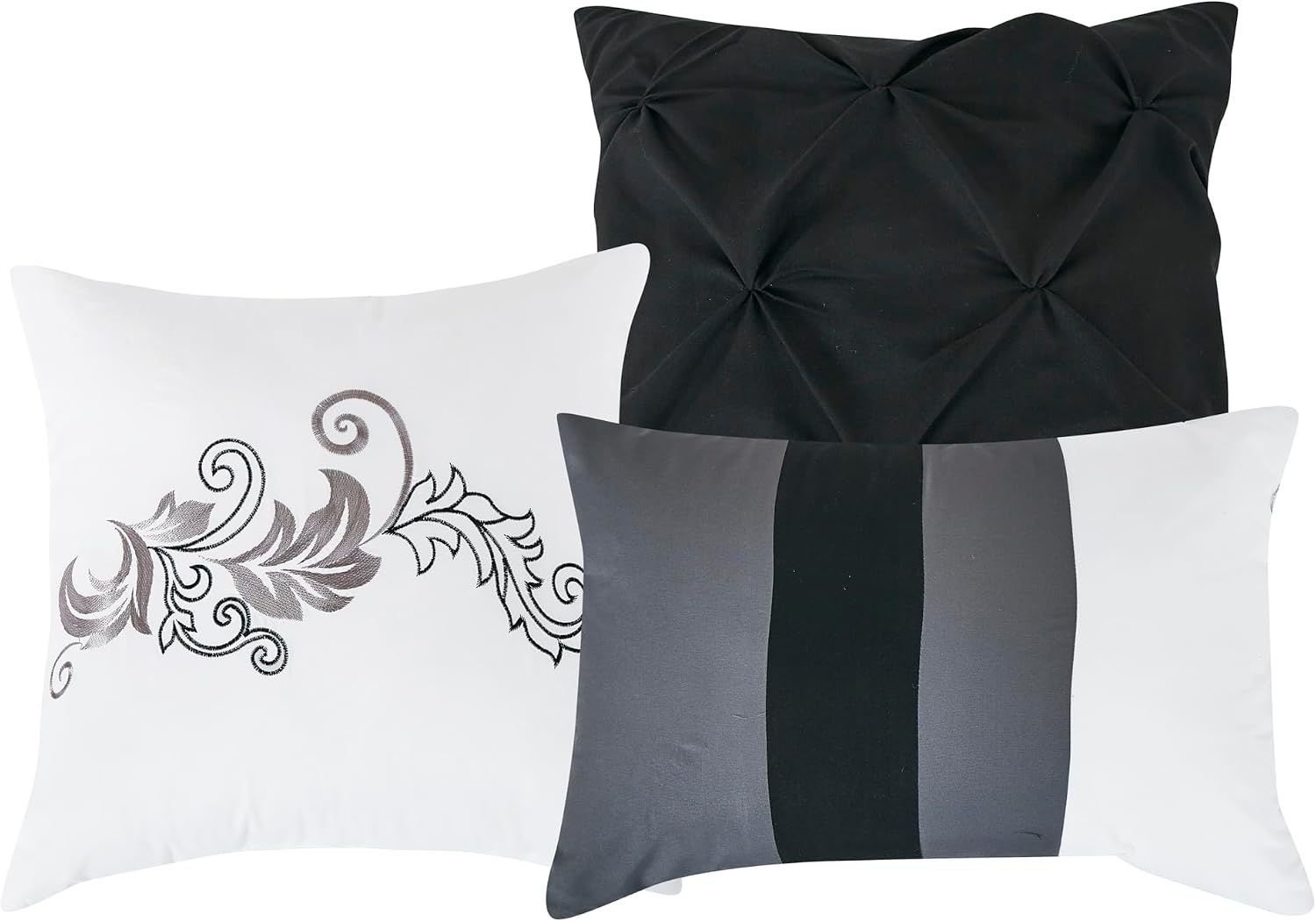 Chezmoi Collection Napa 7-Piece Luxury Leaves Scroll Embroidery Bedding Comforter Set (King, Black/Gray/White)