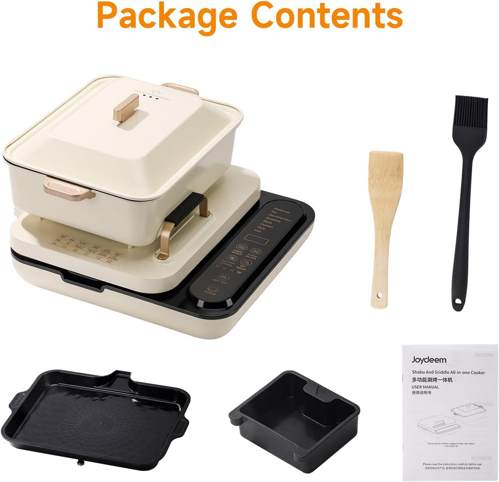 Joydeem Electric Grill with Hot Pot, Shabu Shabu Pot with Grill, Foldable & Detachable Design, 1800W, 4.75Qt Large Capacity, Ceramic Oil Non-Stick Coating, 8 Functions & DIY Mode, SKG-B430