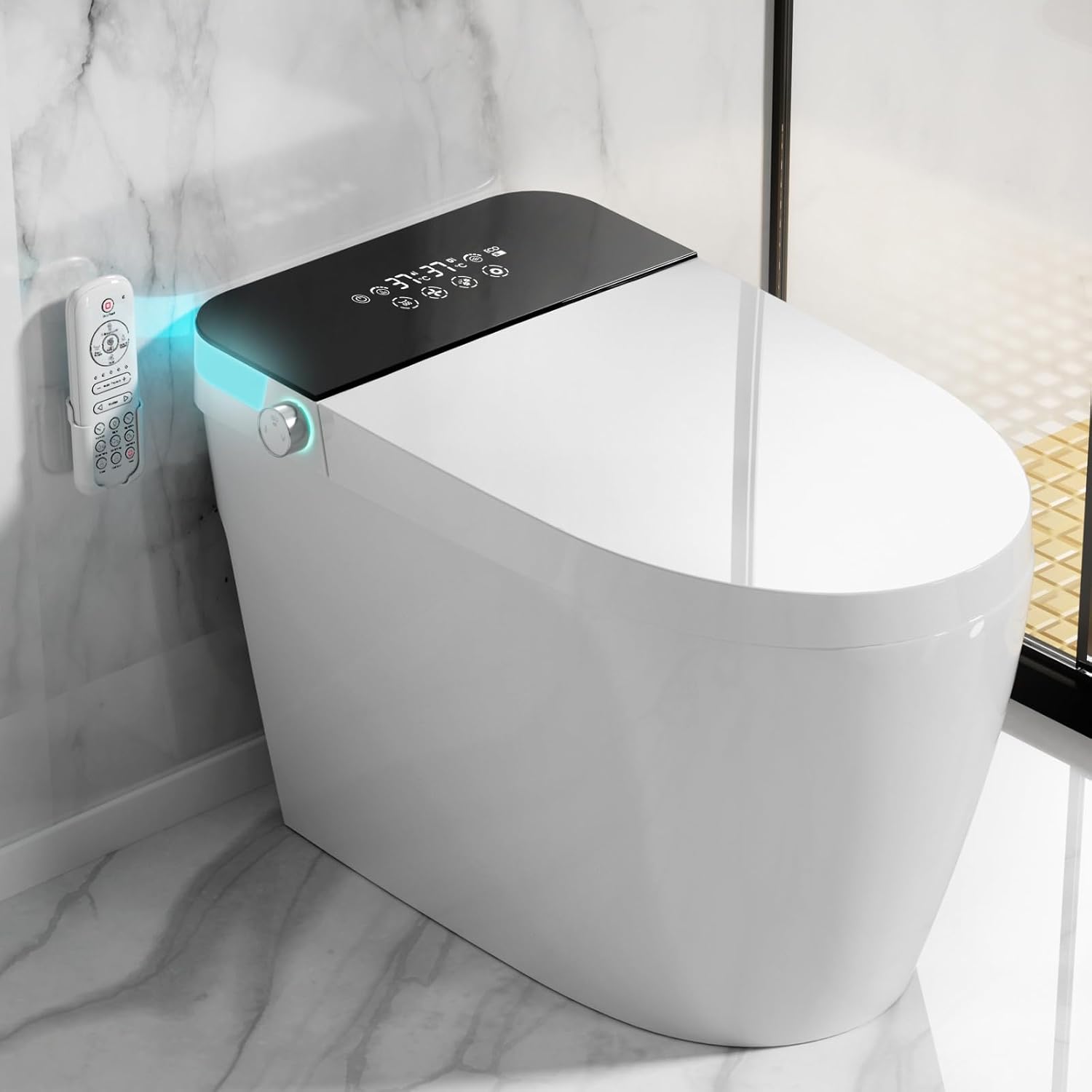 Smart Toilet with Bidet Built Warm Water Sprayer and Dryer, Foot Sensor Operation,Heated Seat toilet with LED Display for Bathroom,One Piece Bidet Auto Dual Flush