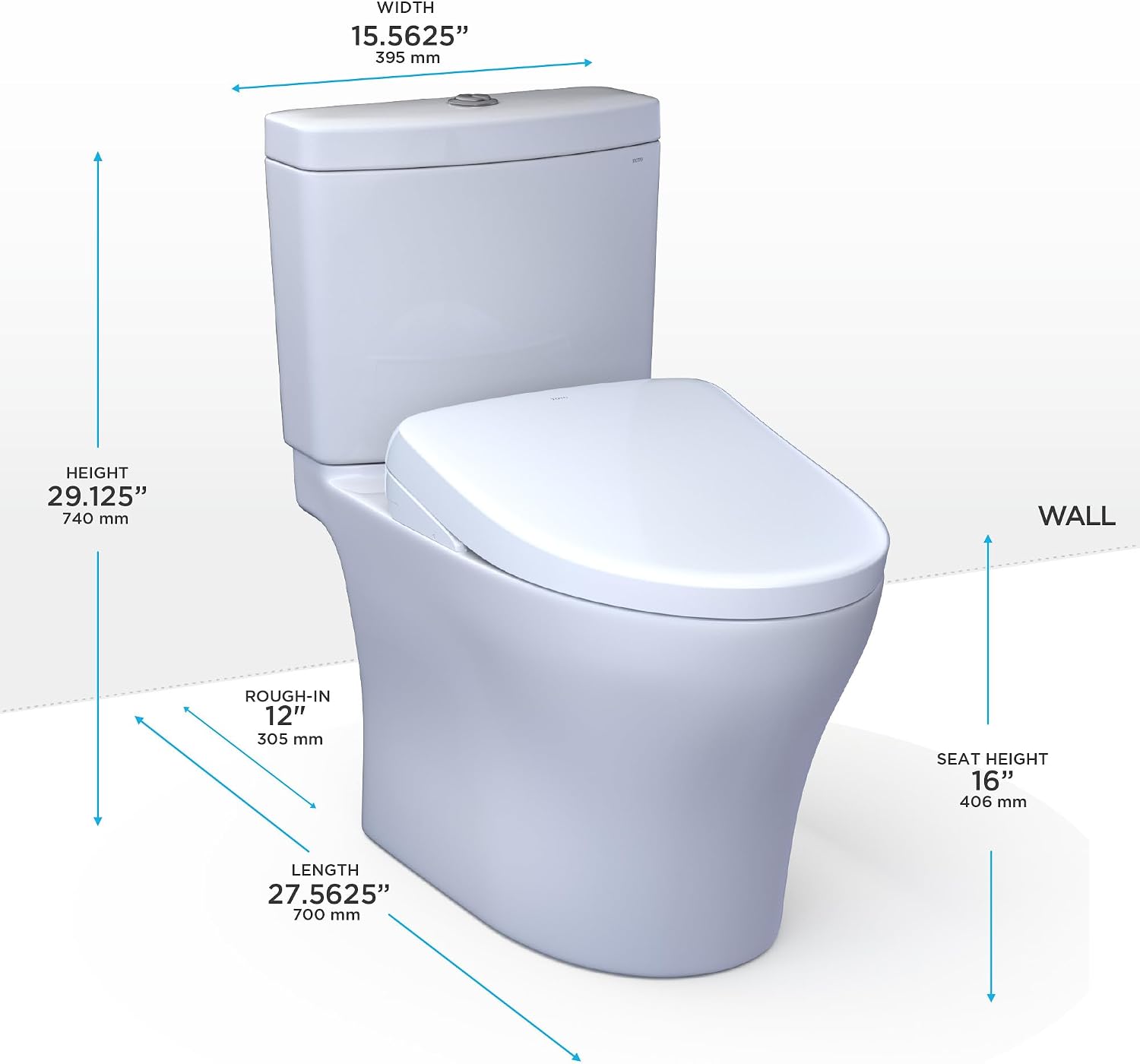 TOTO® WASHLET+® Aquia IV Two-Piece Elongated Dual Flush 1.28 and 0.9 GPF Toilet and WASHLET S2 Bidet Seat, Cotton White - MW4463346CEMGN#01
