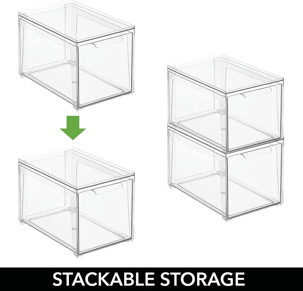 mDesign Plastic Stackable Bathroom Storage with Pull Out Bin Organizer Drawer for Cabinet, Vanity, Shelf, Cupboard, Cabinet, or Closet Organization - Lumiere Collection - 8 Pack - Clear