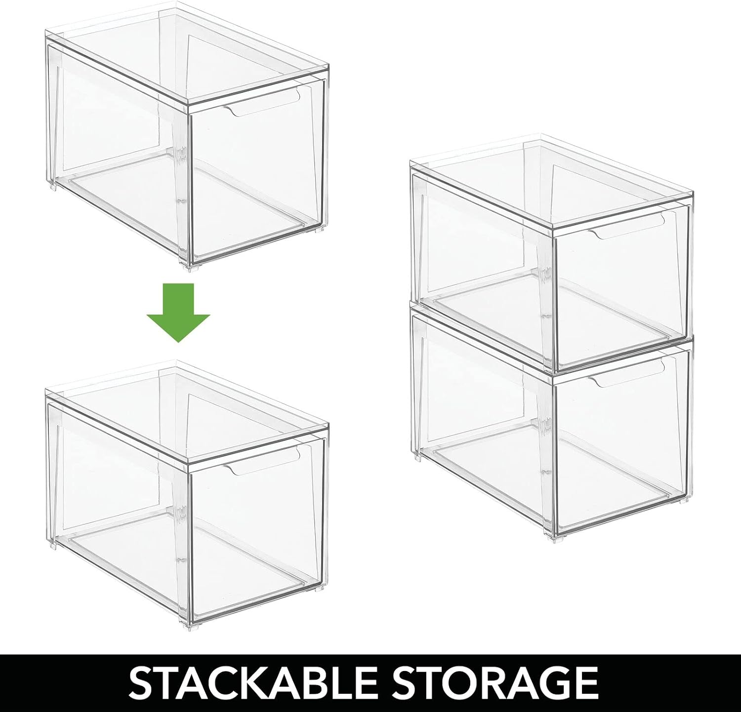 mDesign Plastic Stackable Bathroom Storage with Pull Out Bin Organizer Drawer for Cabinet, Vanity, Shelf, Cupboard, Cabinet, or Closet Organization - Lumiere Collection - 8 Pack - Clear