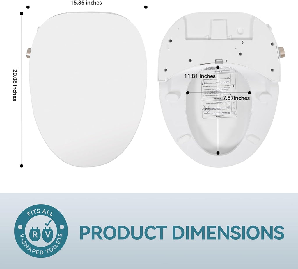 Smart Heated Toilet Seat for Elongated V-Shaped Toilets – Bidet Warm Water Wash, Self-Cleaning Nozzle, Warm Air Dryer, Deodorizer, Soft-Close Lid, LED Night Light & Remote Control, Easy Install