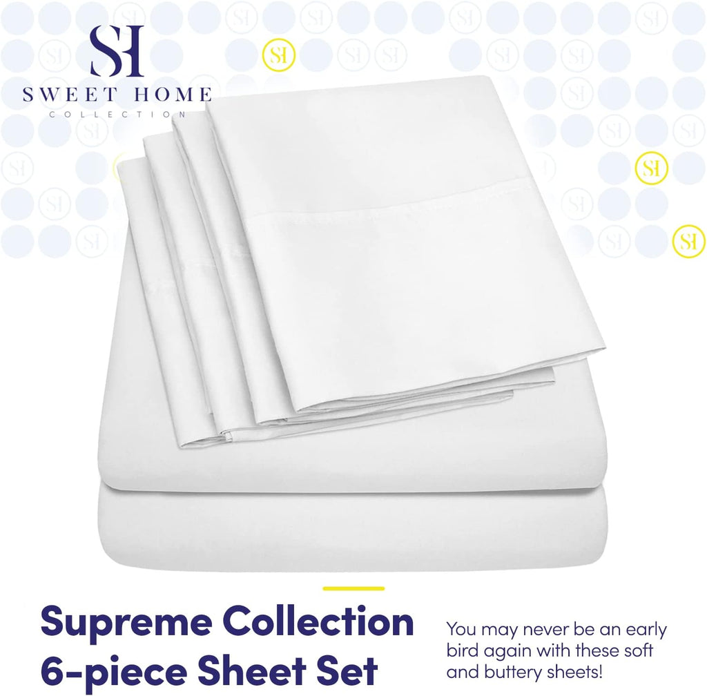 Queen Sheets White - 6 Piece 1500 Supreme Collection Fine Brushed Microfiber Deep Pocket Queen Sheet Set Bedding - 2 Extra Pillow Cases, Great Value, Queen, White (Pack of 5)