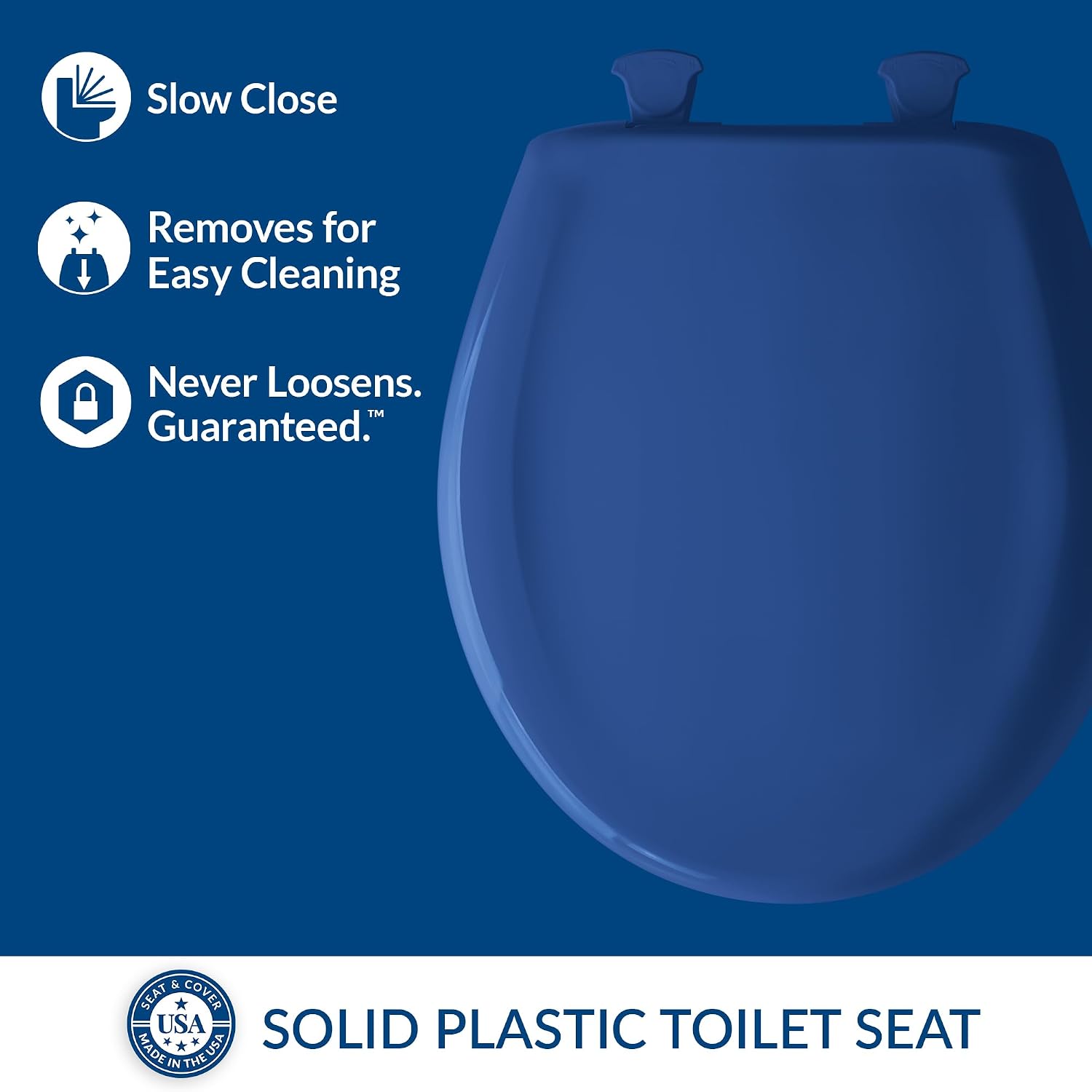Bemis Classic Colors Slow Close Toilet Seat, Easy Clean Hinges and Durable Plastic Seat, Made in USA, Round, Colonial Blue