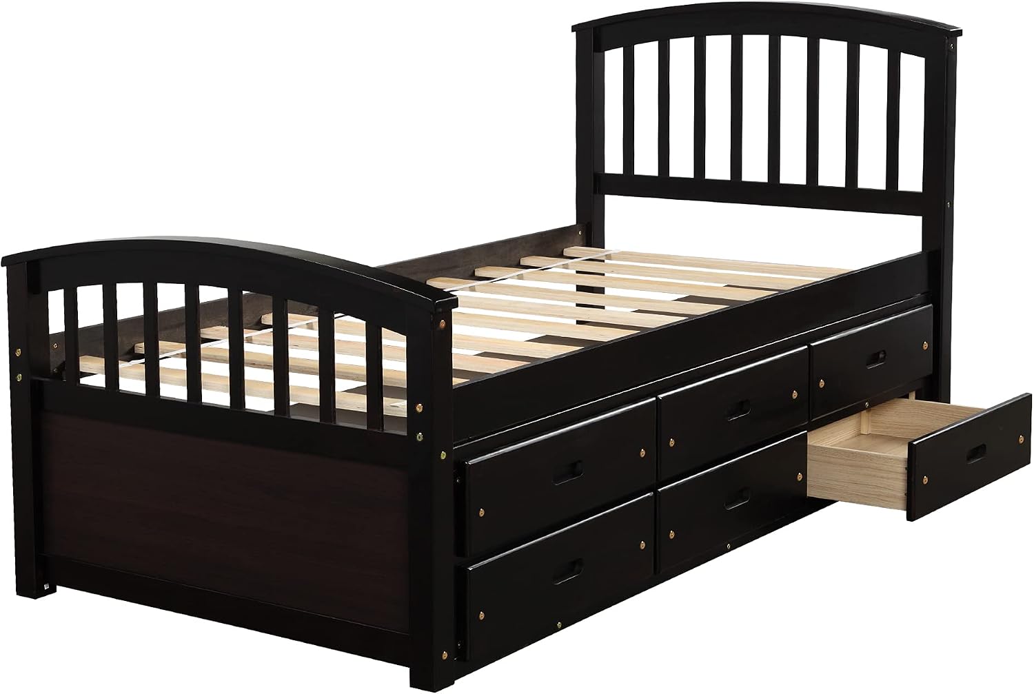 Merax Twin Size Platform Storage Bed Solid Wood Bed with 6 Drawers