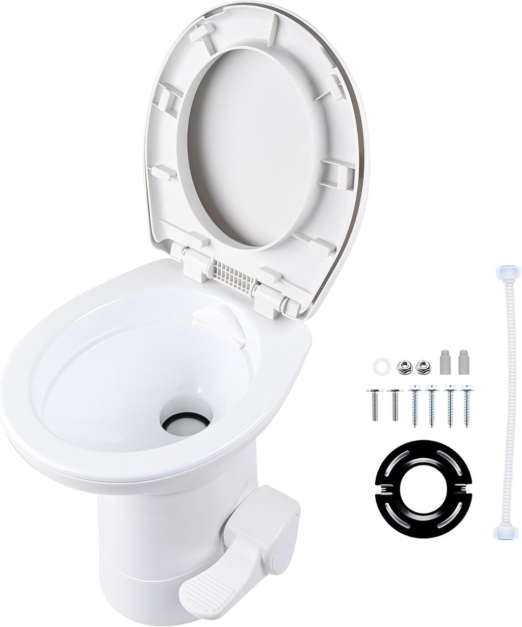 Yescom RV Camper Toilet Porcelain Ceramic Enamel & HDPE Gravity Flush 20' High Foot Pedal for Travel Trailer Motorhome Caravan