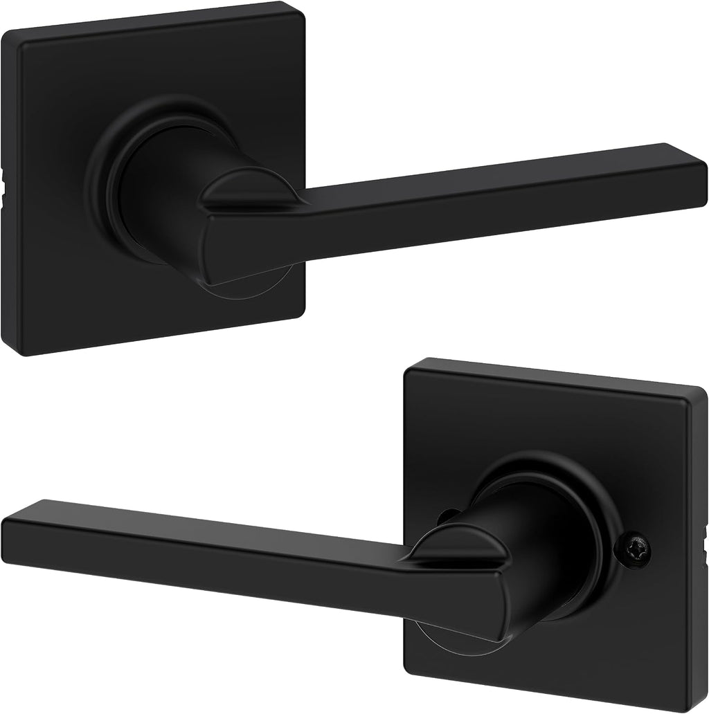 Kwikset Casey Hallway Passage and Bed/Bath Privacy Door Handle 6 Pack, 3 Passage Levers and 3 Privacy Levers, Matte Black Reversible Interior Handles, with Microban