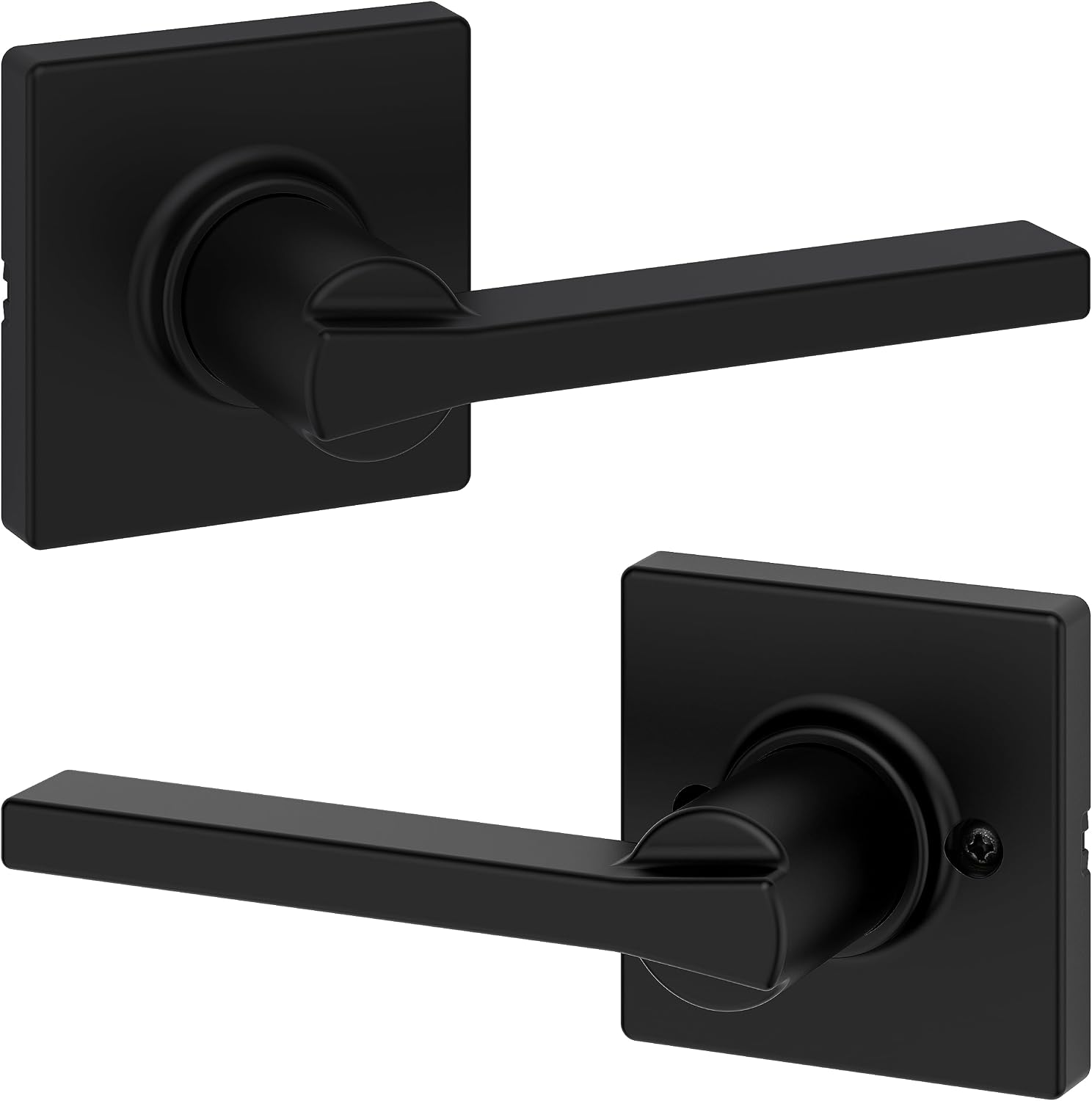 Kwikset Casey Hallway Passage and Bed/Bath Privacy Door Handle 6 Pack, 3 Passage Levers and 3 Privacy Levers, Matte Black Reversible Interior Handles, with Microban