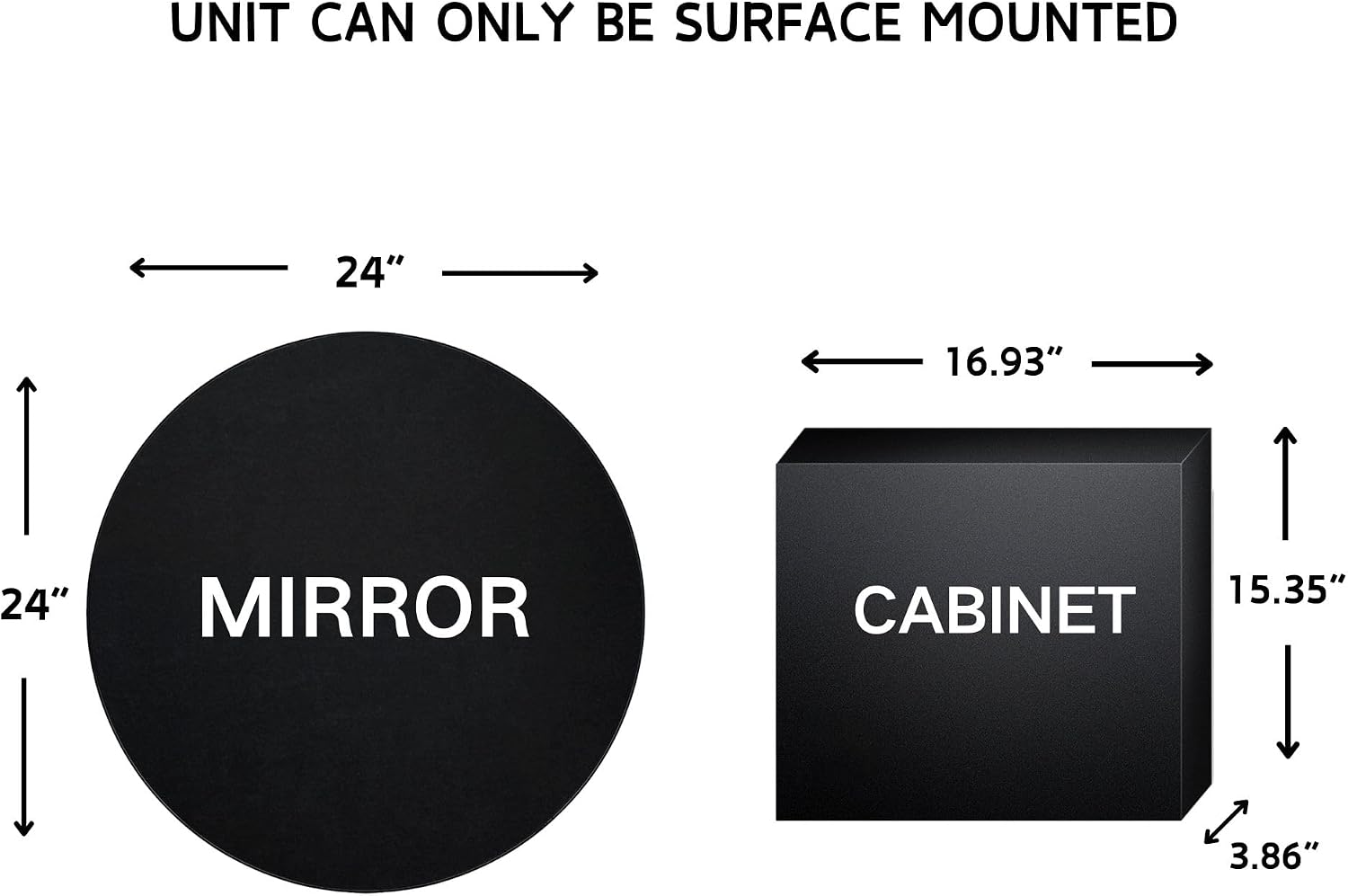 Surface Mount Black Round Circle Bathroom Medicine Cabinet with Mirror Circlular Shaped Stainless Steel Metal Framed Medicine Cabinets Bathroom Cabinet with Mirror 24'' Diameter
