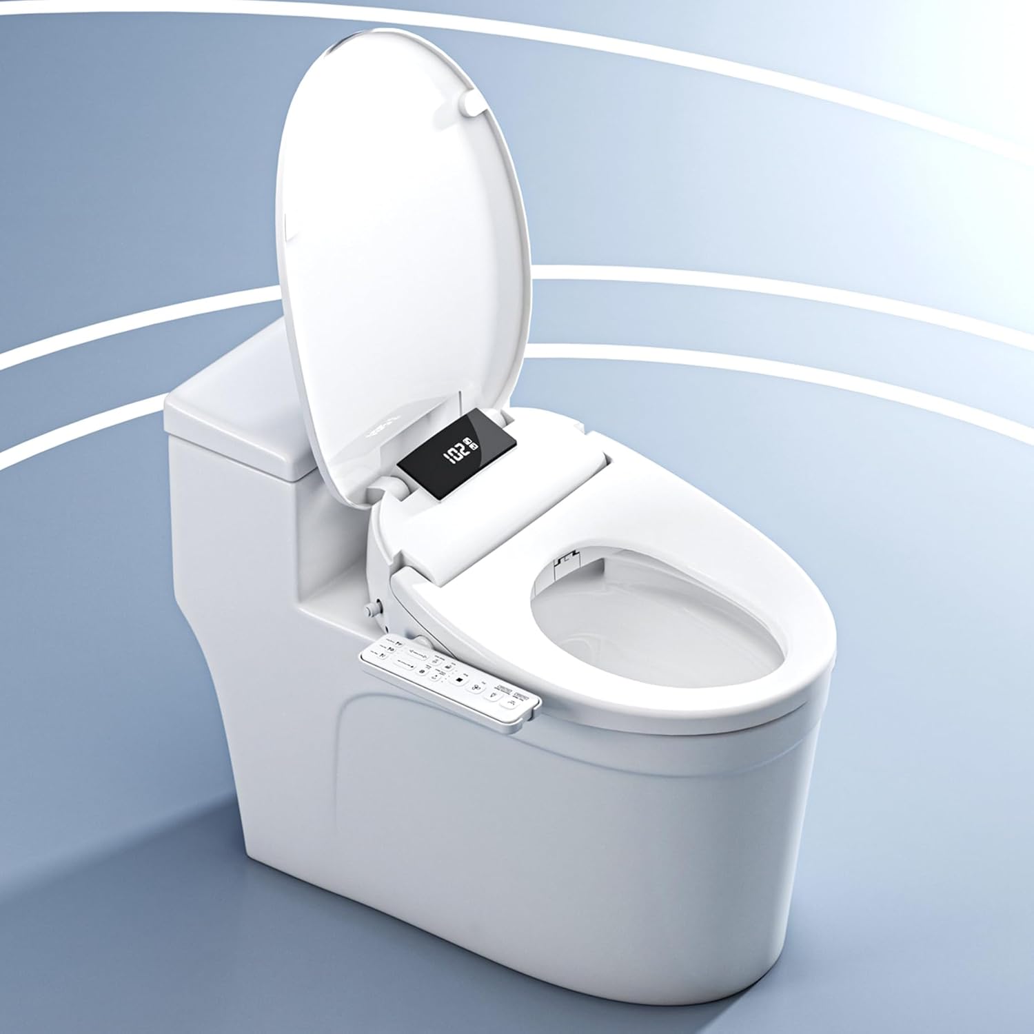 WLJBIDET Heated Bidet Toilet Seat with Dual-Position Control Mode, Side Panel & Remote Control, Self-Cleaning Nozzle, Adjustable Warm Water and Dryer, Display Screen, Night Light, Elongated