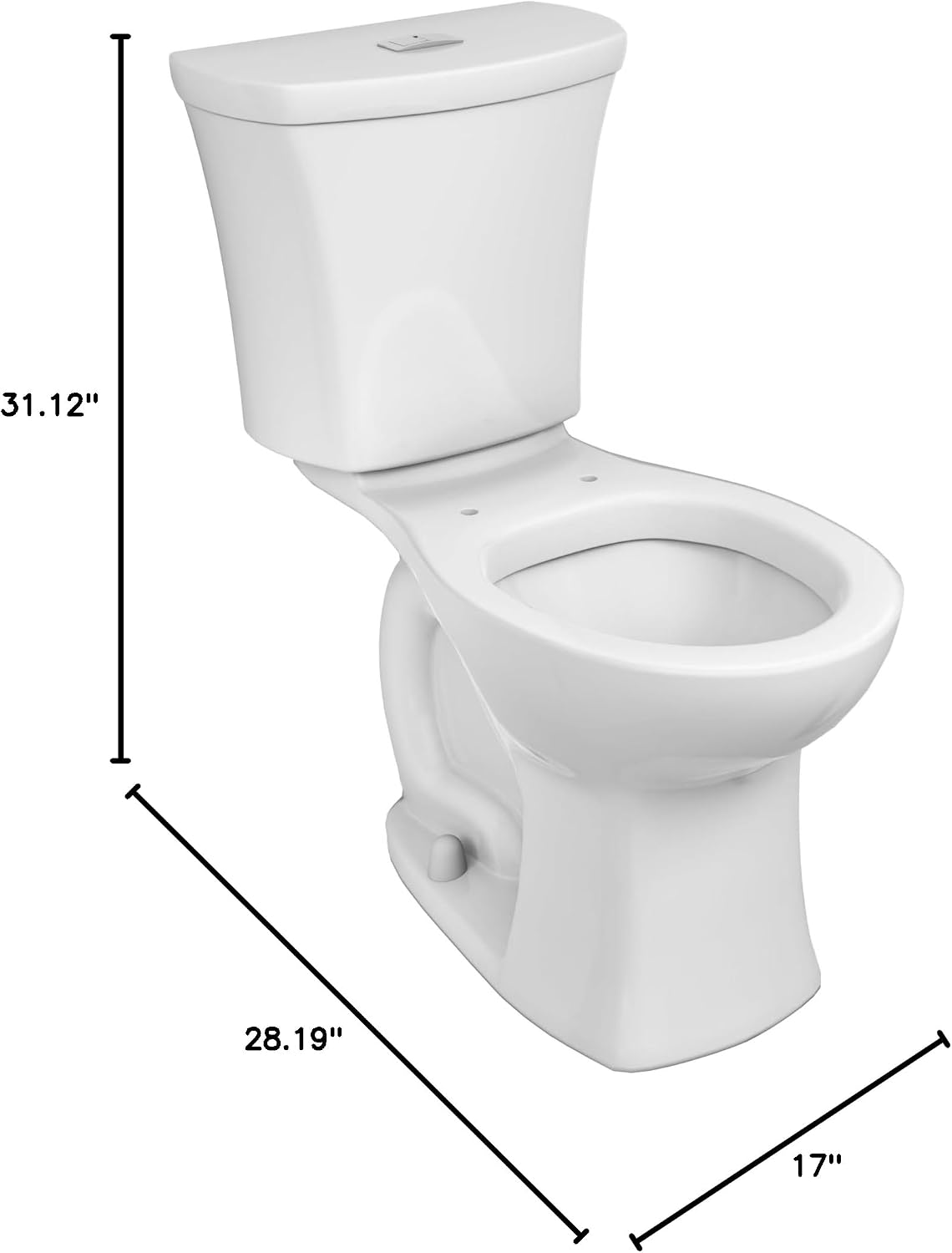 American Standard 204BA200.020 Edgemere Two-Piece Toilet Less Seat, Round Front, Dual Flush, White, 1.1-1.6 gpf