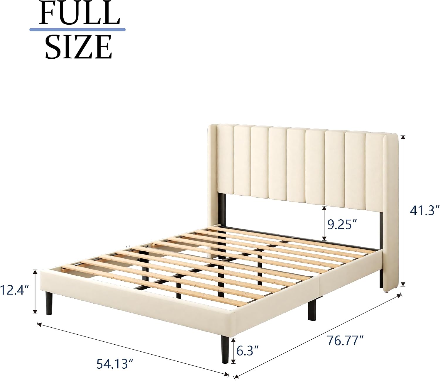 Gruwans Full Size Bed Frame with Upholstered Wingback Headboard, Easy Assemnly Platform Bed, Wooden Slat Support No Box Spring Needed, Cream