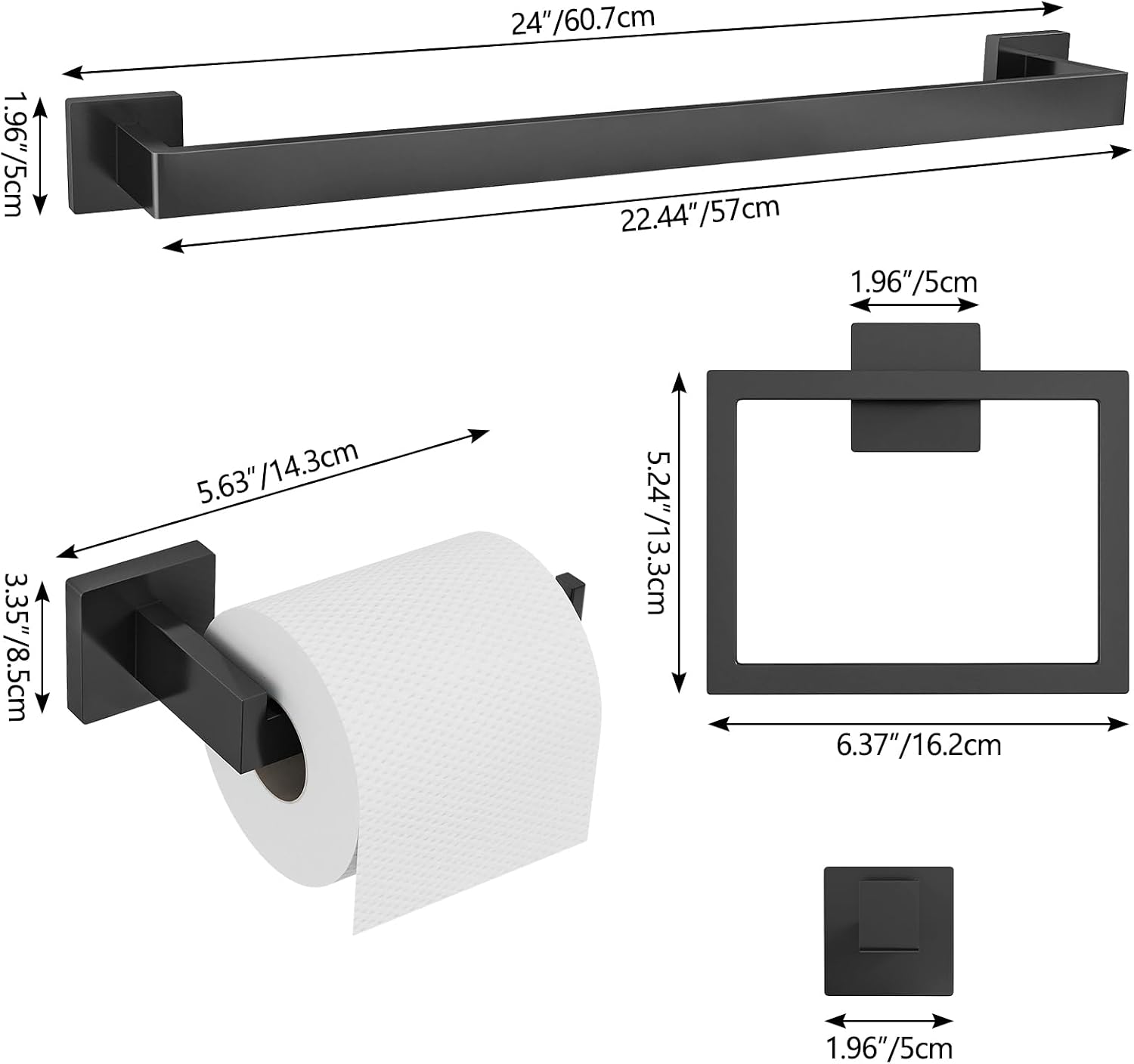 FEILERN 20-Piece Matte Black Bathroom Hardware Set, 24 Inch Bath Towel Bar Set, Stainless Steel Wall Mounted Towel Rack for Bathroom