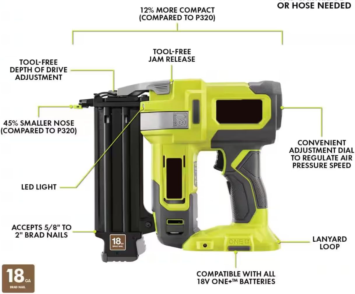 P321-PCL500B Fits for RYOBI 18V 18-Gauge Cordless AirStrike Brad Nailer with 18V Cordless 5 1/2 in. Circular Saw (Tools Only)