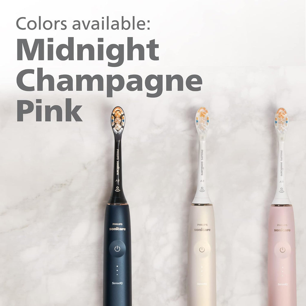 Philips Sonicare DiamondClean Prestige 9900 Rechargeable Electric Toothbrush with SenseIQ, 5 Premium All-in-One Brush Heads, Plaque Removal, Gum Care, Whitening, Champagne, BD9001AZ