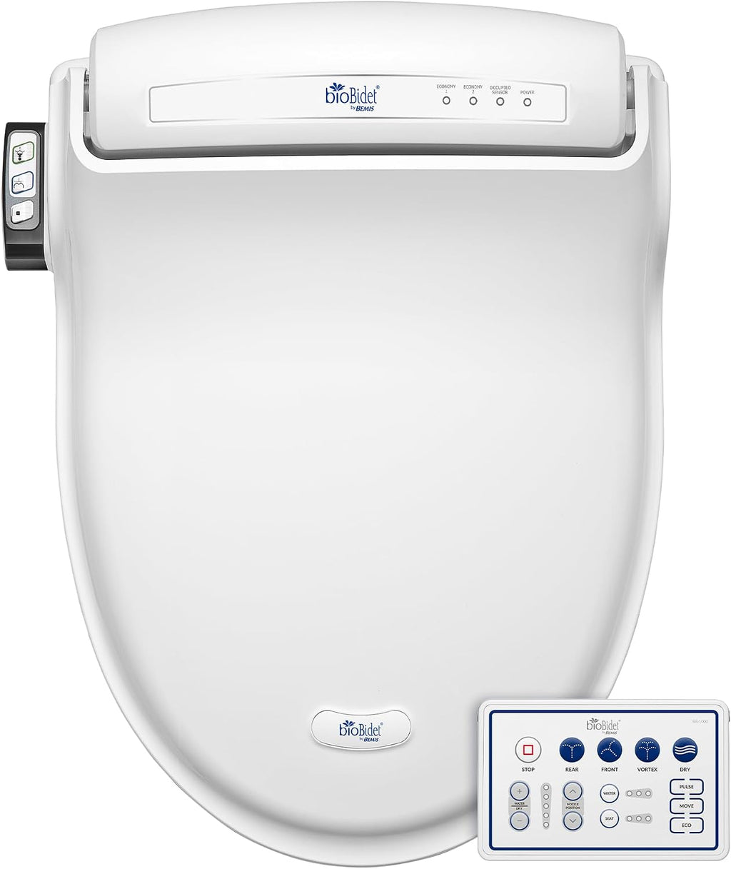 Bio Bidet Bliss BB1000 Warm Water Bidet Seat, Air Dryer, Heated Seat with Slow Close Lid, Remote Control, Round