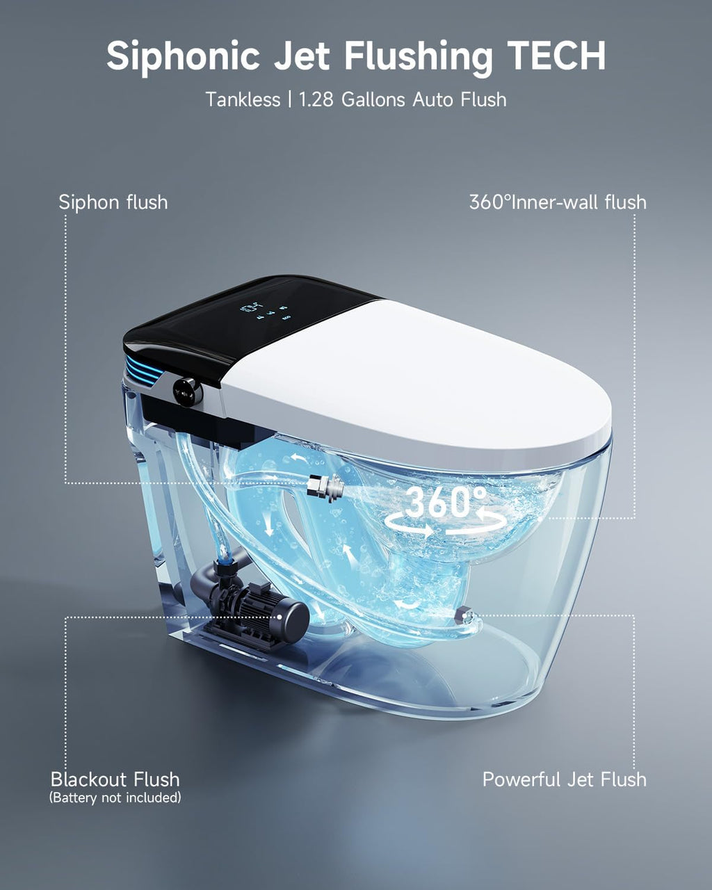 Smart Toilet with Bidet Built In, Elongated One Piece Bidet Toilet with Powerful Flush,Auto Open/Close,Foot Sensor,Heated Seat,Instant Warm Water&Dryer, 1.28 GPF