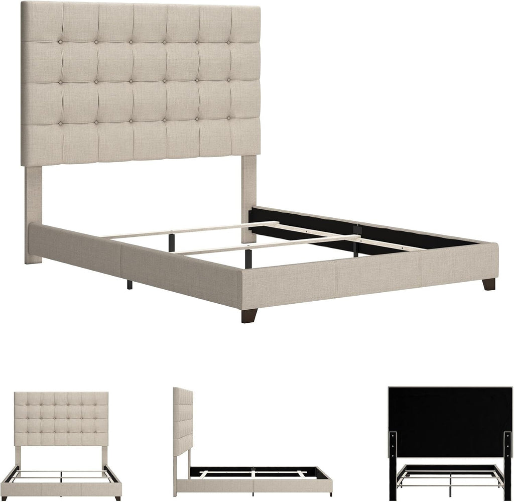 Signature Design by Ashley Dolante Queen Size Upholstered Tufted Bed Frame, Beige