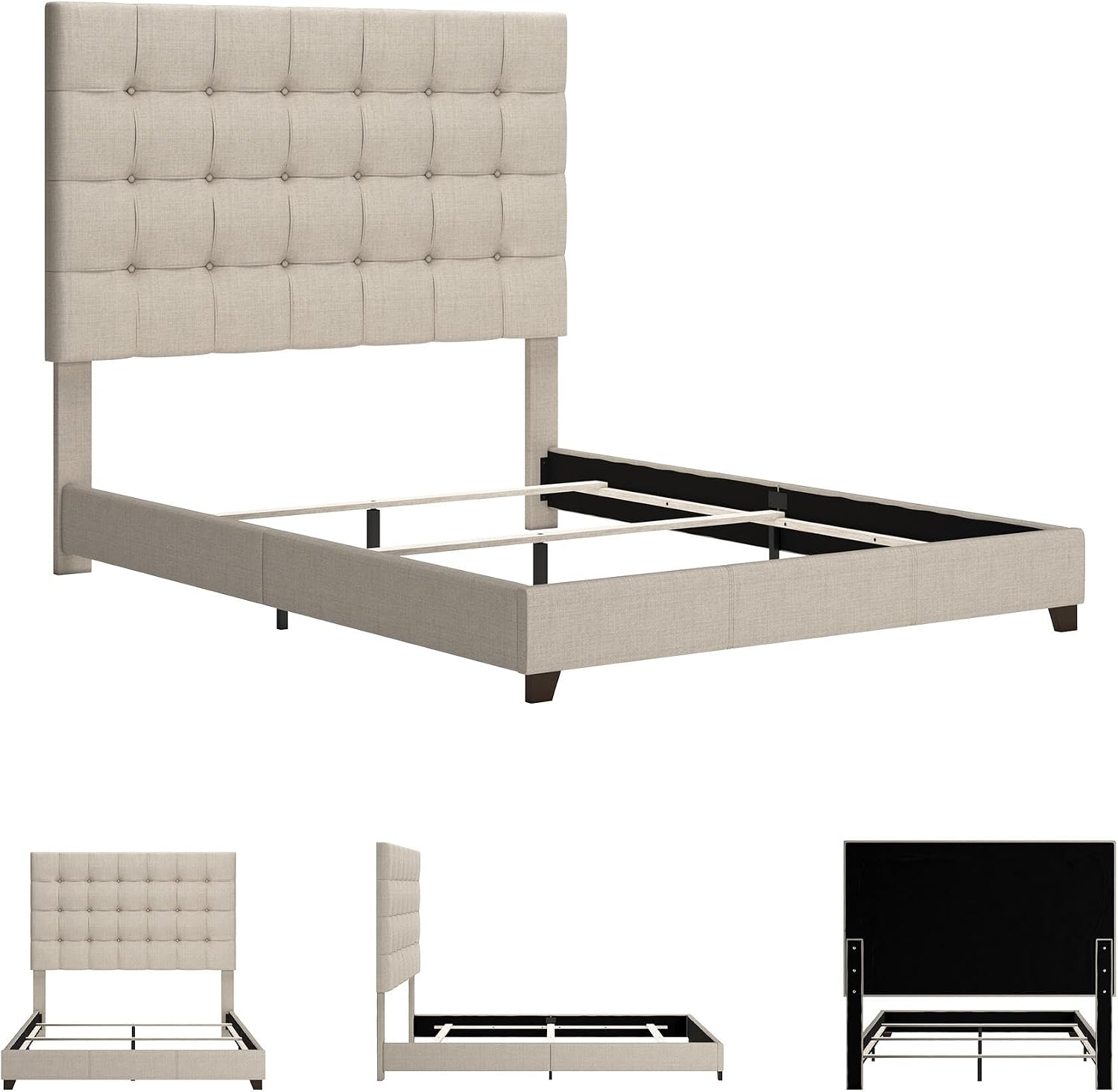 Signature Design by Ashley Dolante Queen Size Upholstered Tufted Bed Frame, Beige