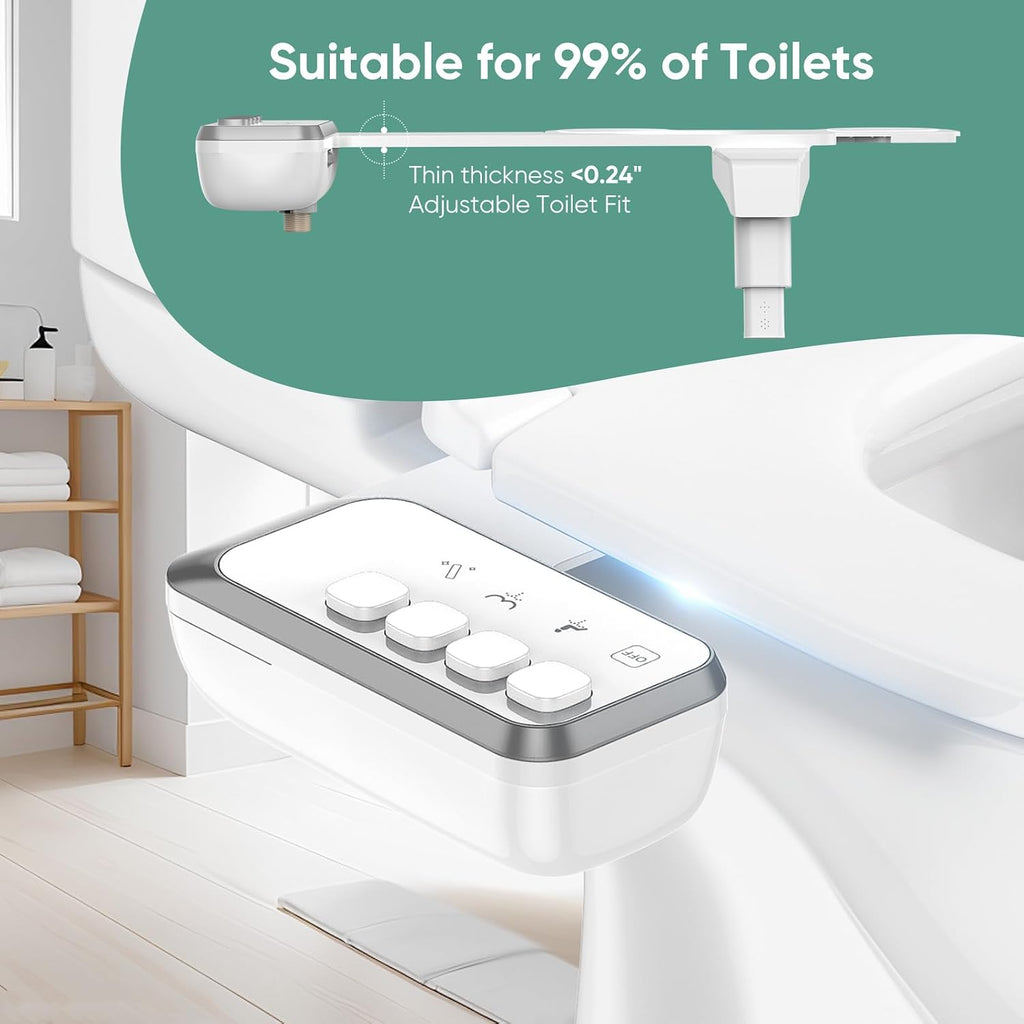 Bidet Attachment for Toilet, Non-Electric Cold Water Bidet Toilet Seat Attachment with Pressure Controls, Self-Cleaning, for Frontal & Rear Wash, White