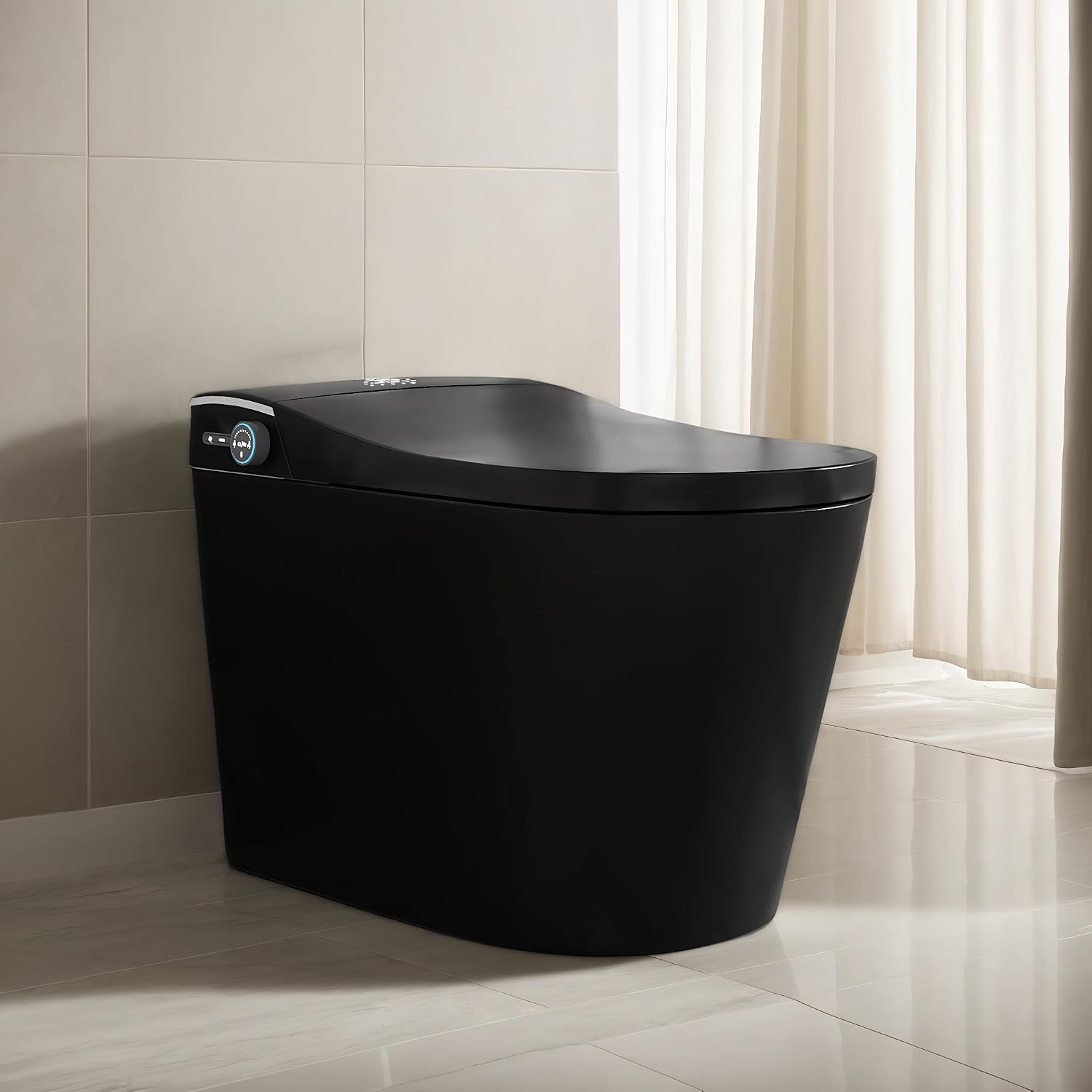 WinZo Elongated Smart Toilet With Bidet Built-in,Auto Open & Flush Auto Soft Close Seat, Hands-Free Adjusted Heated Seat & Warm Air Dyring, Matte Black (No Foam Cover Version)