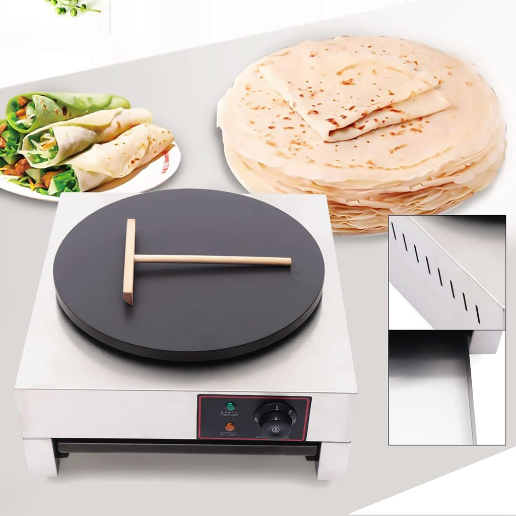 Commercial Crepe Maker Electric Griddle Crepe Maker 16 Inch 1700W Nonstick Professional Crepe Machine Maker, Round Crepe Griddle, 122°F-572°F Temp. Range for Crepes, Blintzes, Tortillas