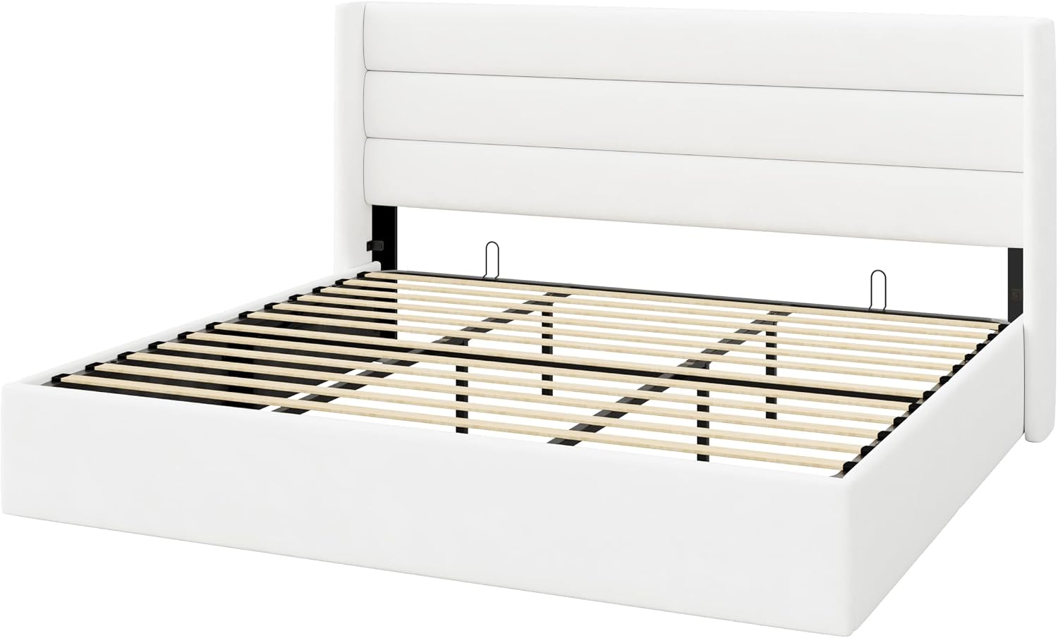 Allewie King Size Velvet Lift Up Storage Bed, Modern Wingback Headboard, Hydraulic Support, No Box Spring Needed, White