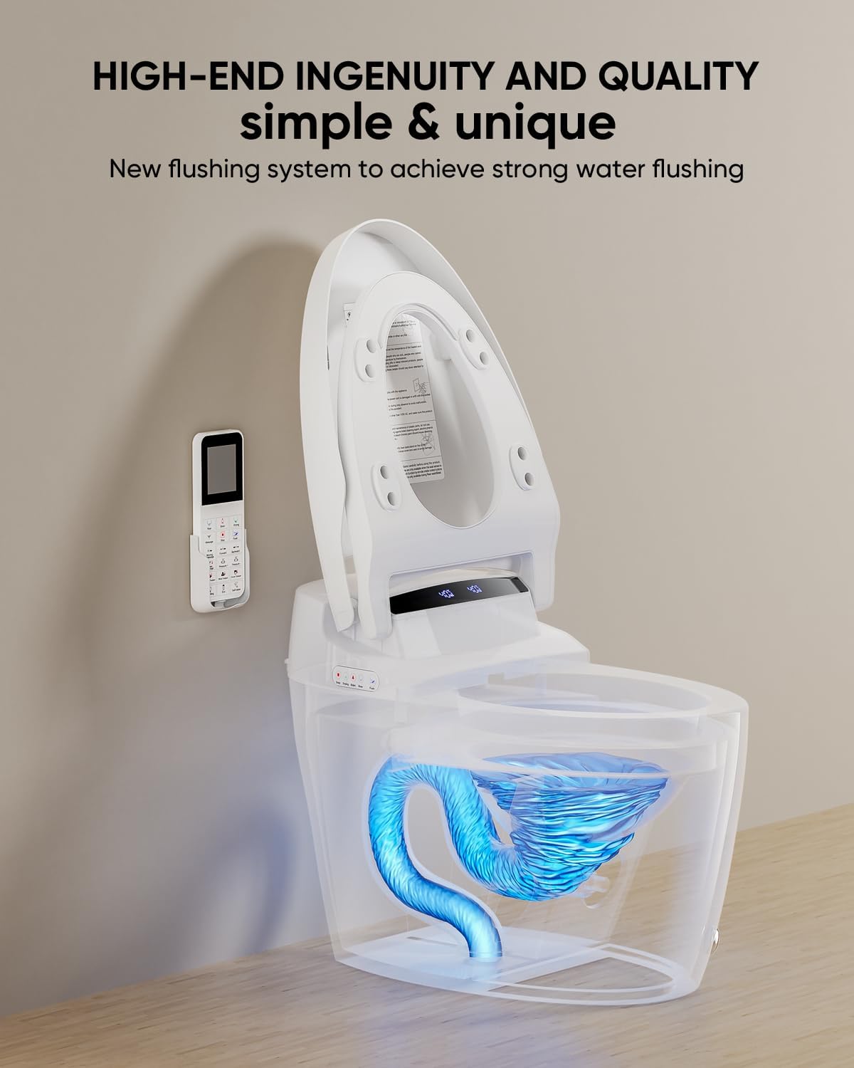 TDH Smart Toilet, Tankless Toilets with Foot Sensor Operation, Heated ToiletSeat with Warm Water Sprayer and Dryer, LED Display with Fahrenheit, ADA Comfort Height