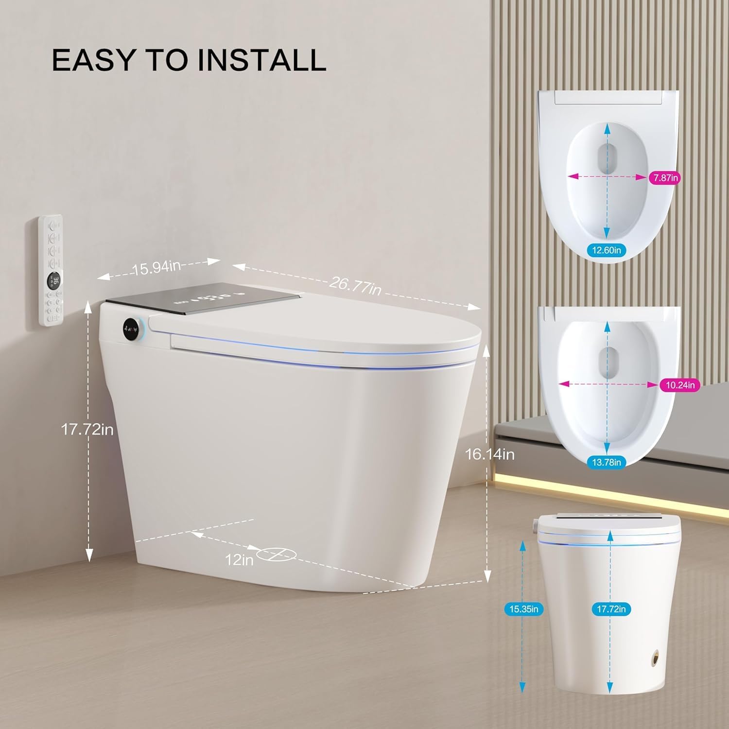 Electric Smart Toilet with Bidet Built In, Tankless Modern Elongated One Piece Design, Foot Sensor & Dual Auto Flush, Heated Seat, Warm Water, Air Dryer, 1000g MaP Flush, 1.28 GPF