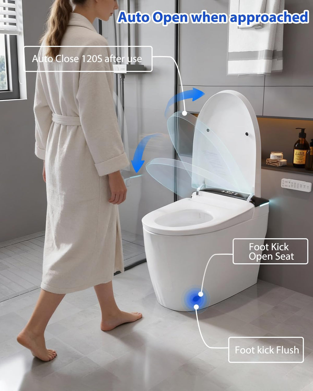TOTTE Luxury Smart Toilet with Bidet, Hands-Free with Auto Open/Close Lid & Self-Cleaning Bowl | Adaptive Warm Water Wash & Heated Seat, Built-in Aroma, One-Piece Elongated Design