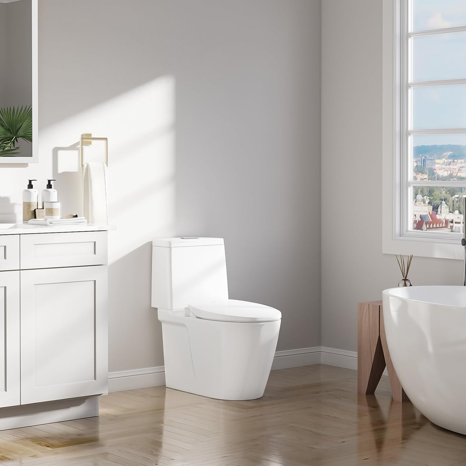 Electric Heated Bidet Toilet Seat Elongated, Smart Toilet Seat With Adjustable Warm Water Pressure, Soft Closed Lid, Night Light, Self-Cleaning Dual Nozzles For Frontal & Rear Wash E300