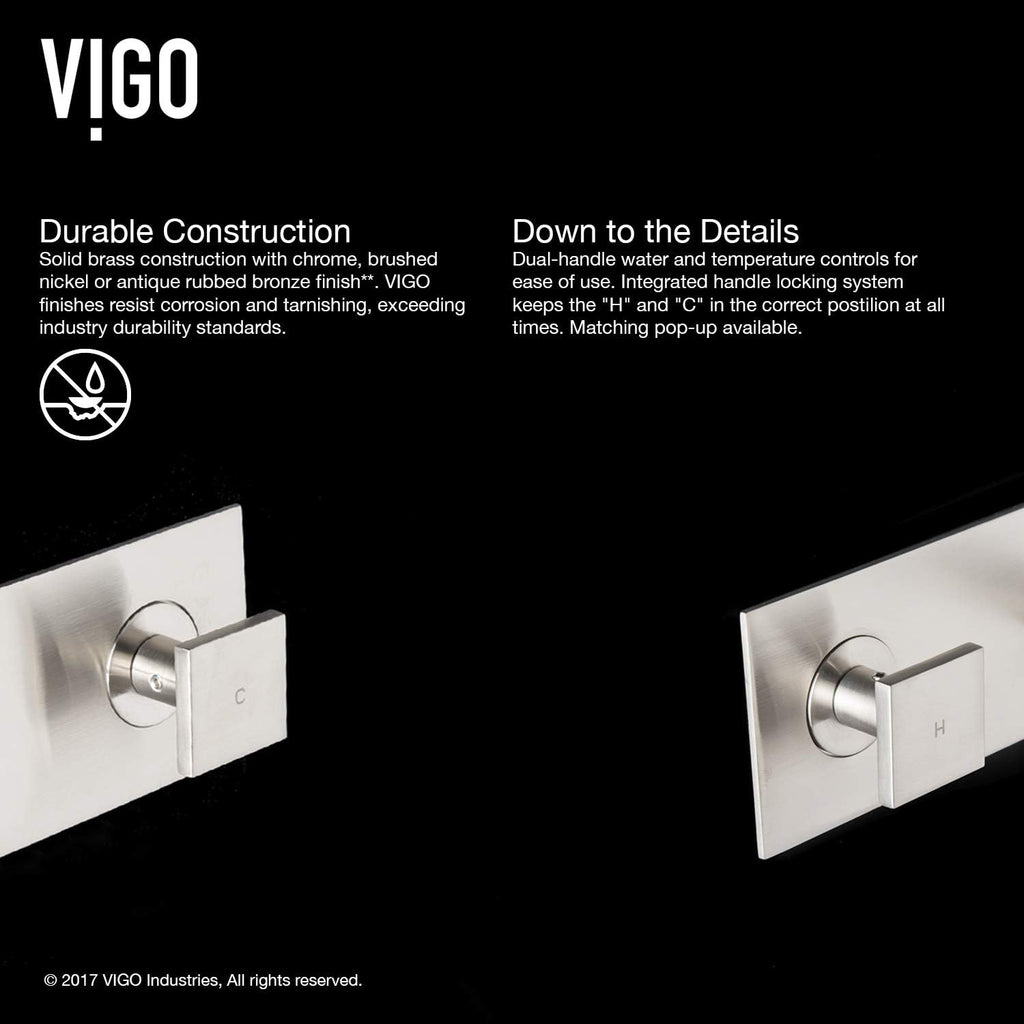 VIGO Titus Waterfall Two-Handle Three-Hole Wall Mount Bathroom Sink Faucet, Brushed Nickel, Modern Design, Solid Brass, 1.2 GPM WaterSense & Ceramic Disc Valve, Corrosion-Resistant